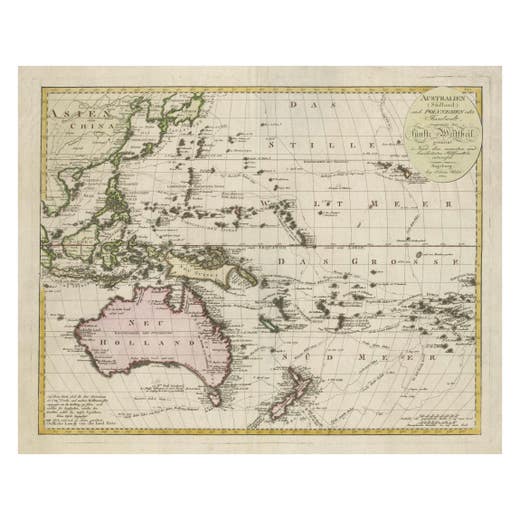 1802 Map of Australasia and the South Pacific - European Exploration Routes