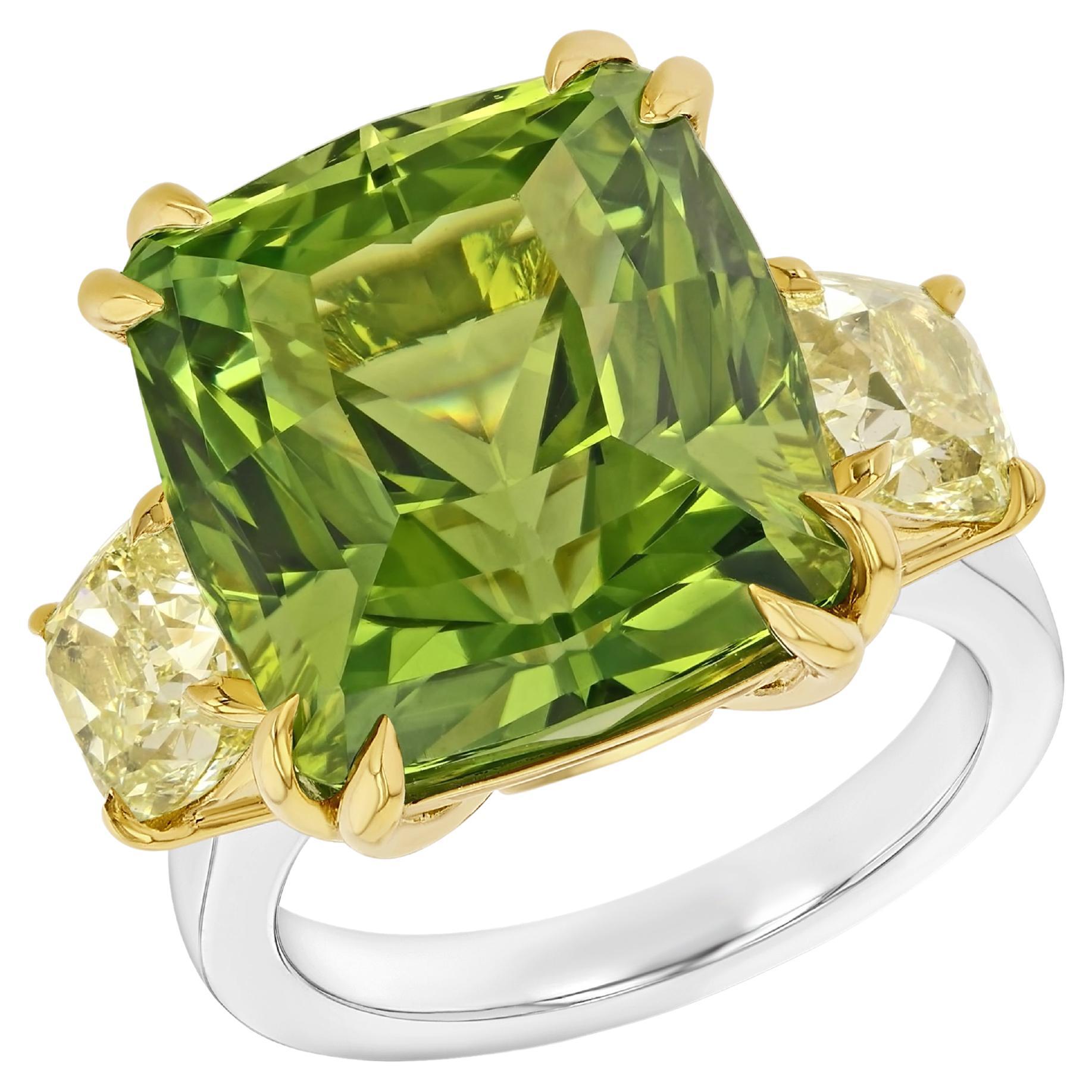 18.02ct, untreated cushion-cut Tourmaline and 3ct yellow Diamond ring.  For Sale