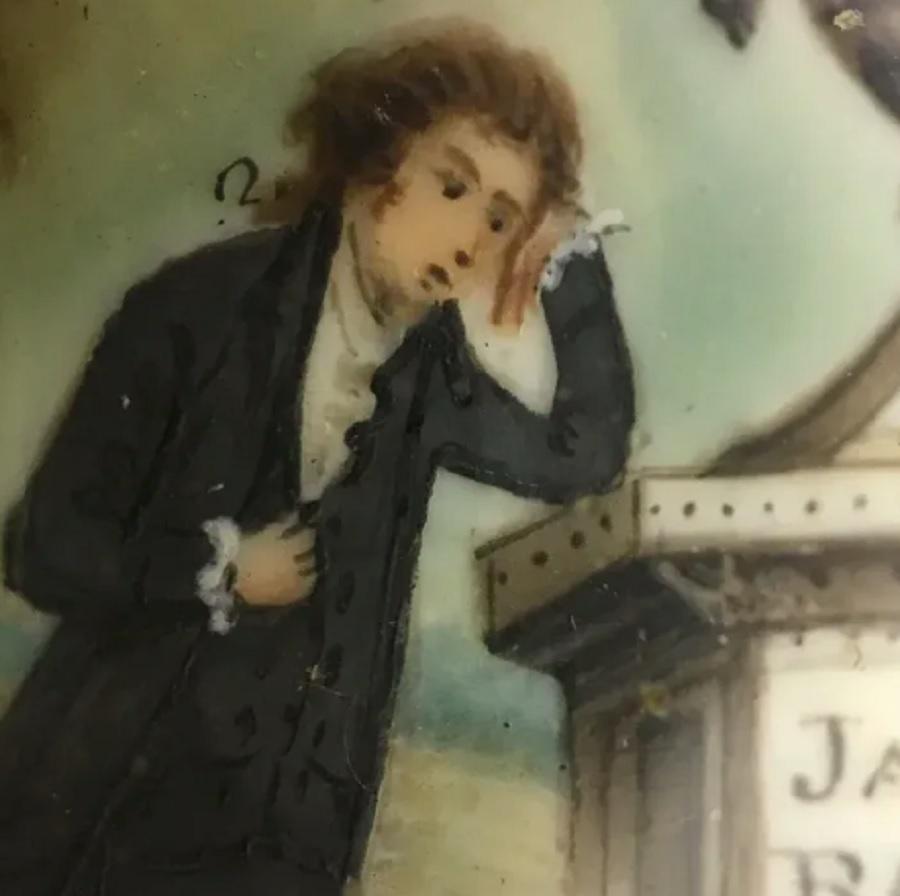 1803 American Miniature Mourning Porträtmalerei 14K Solid Gold Frame im Angebot 2