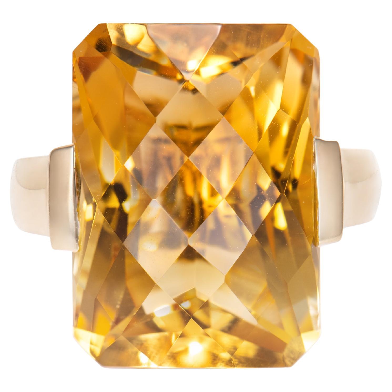 18.03 Carat Citrine Fancy Ring in 18Karat Yellow Gold with White Diamond For Sale