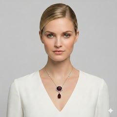 18.03 Carat Garnet Round Diamond Yellow and White Gold Necklace