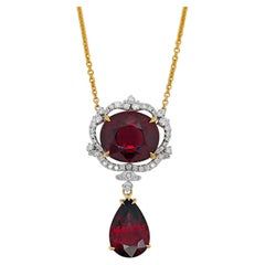 18.03 Carat Garnet Round Diamond Yellow and White Gold Necklace
