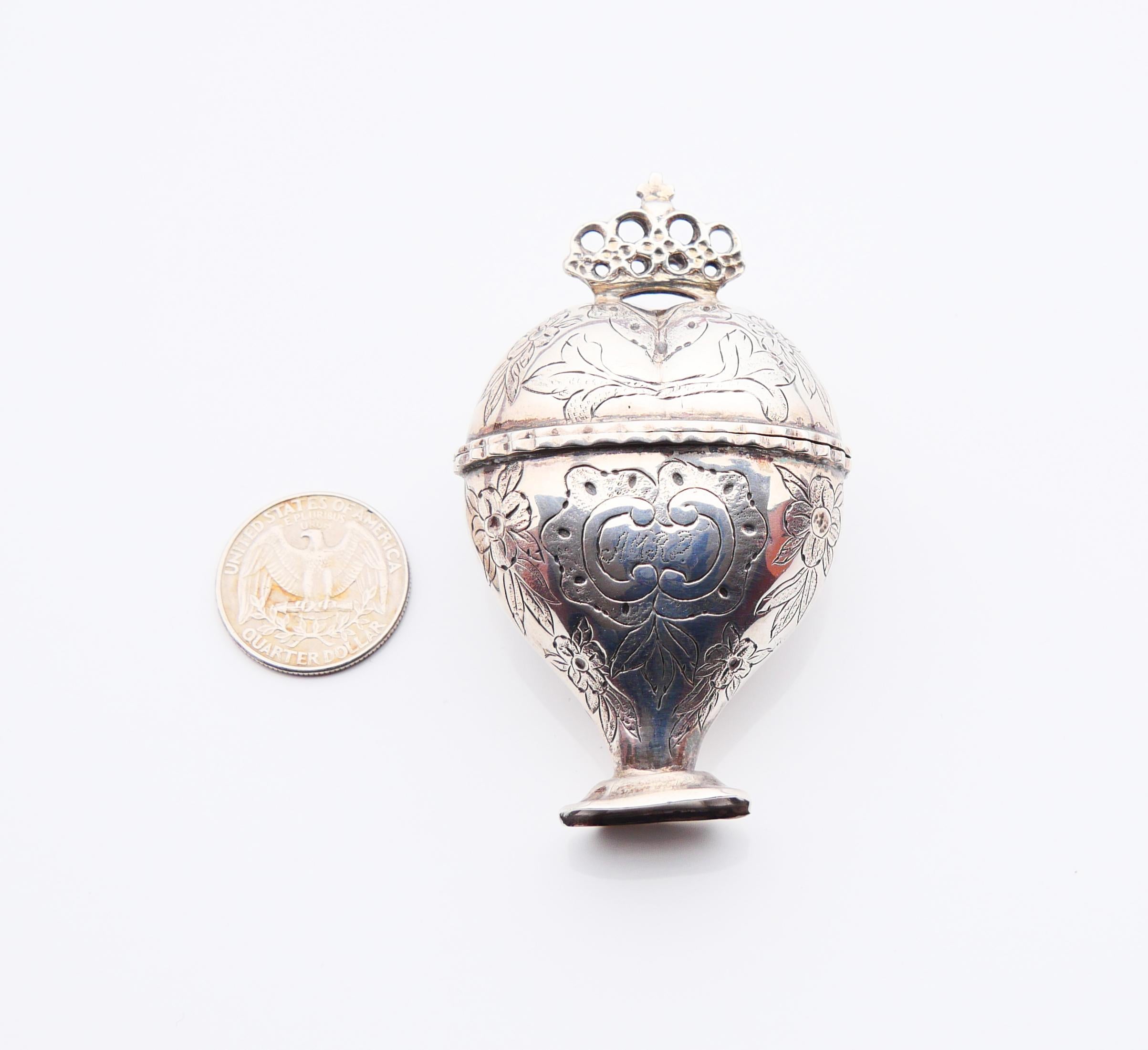 1804 Danish Heart Vanity Pill box Sterling Silver / 34 g For Sale 8