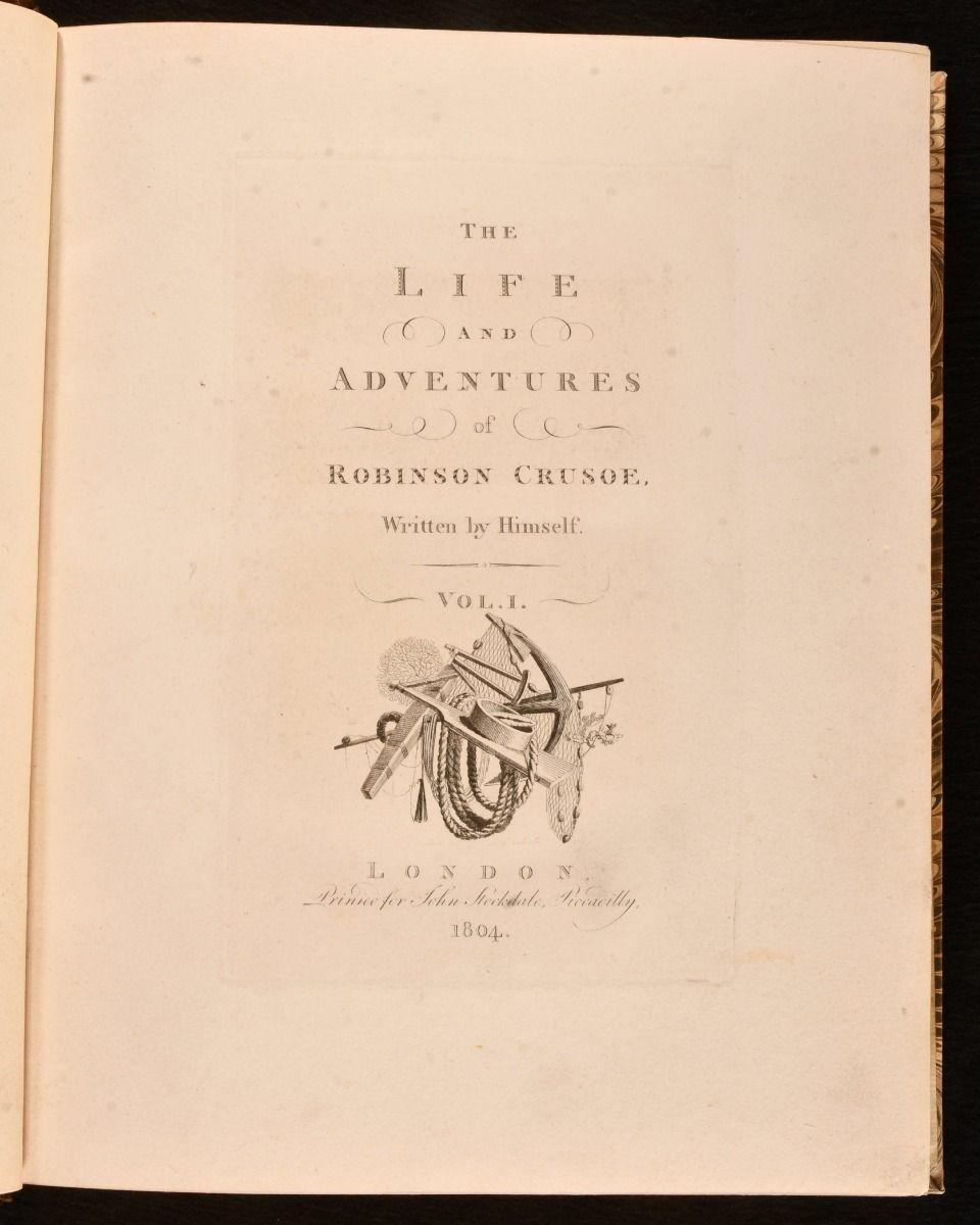 A very smart large paper edition of Daniel Defoe's important travelogue novel, a nice copy illustrated throughout by Thomas Stothard.
The second Stockdale edition, a smart large paper issue.

Smartly rebound in a modern quarter morocco
