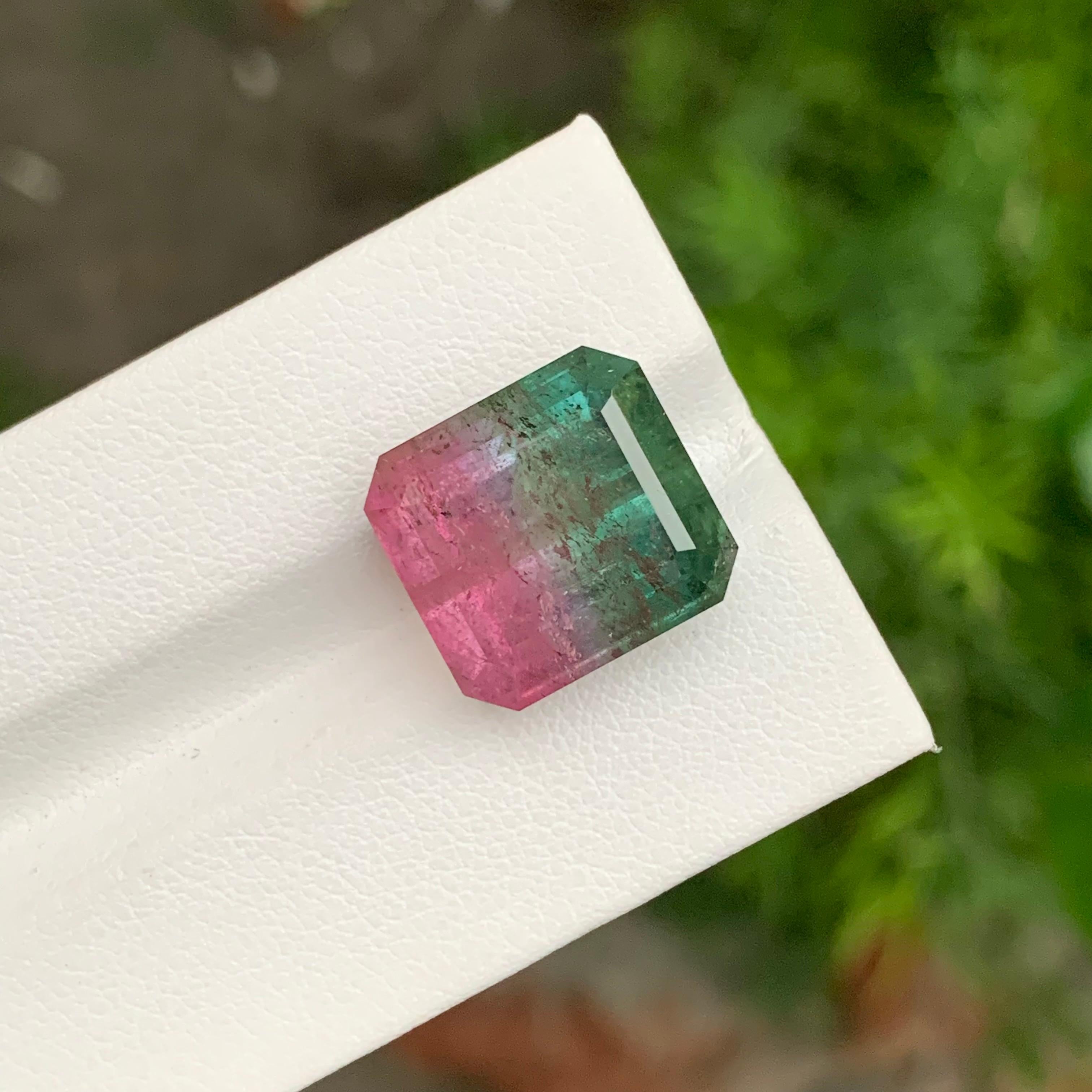 Arts and Crafts 18.05 Carat Natural Loose Bi Colour Tourmaline Emerald Shape Gem For Necklace For Sale