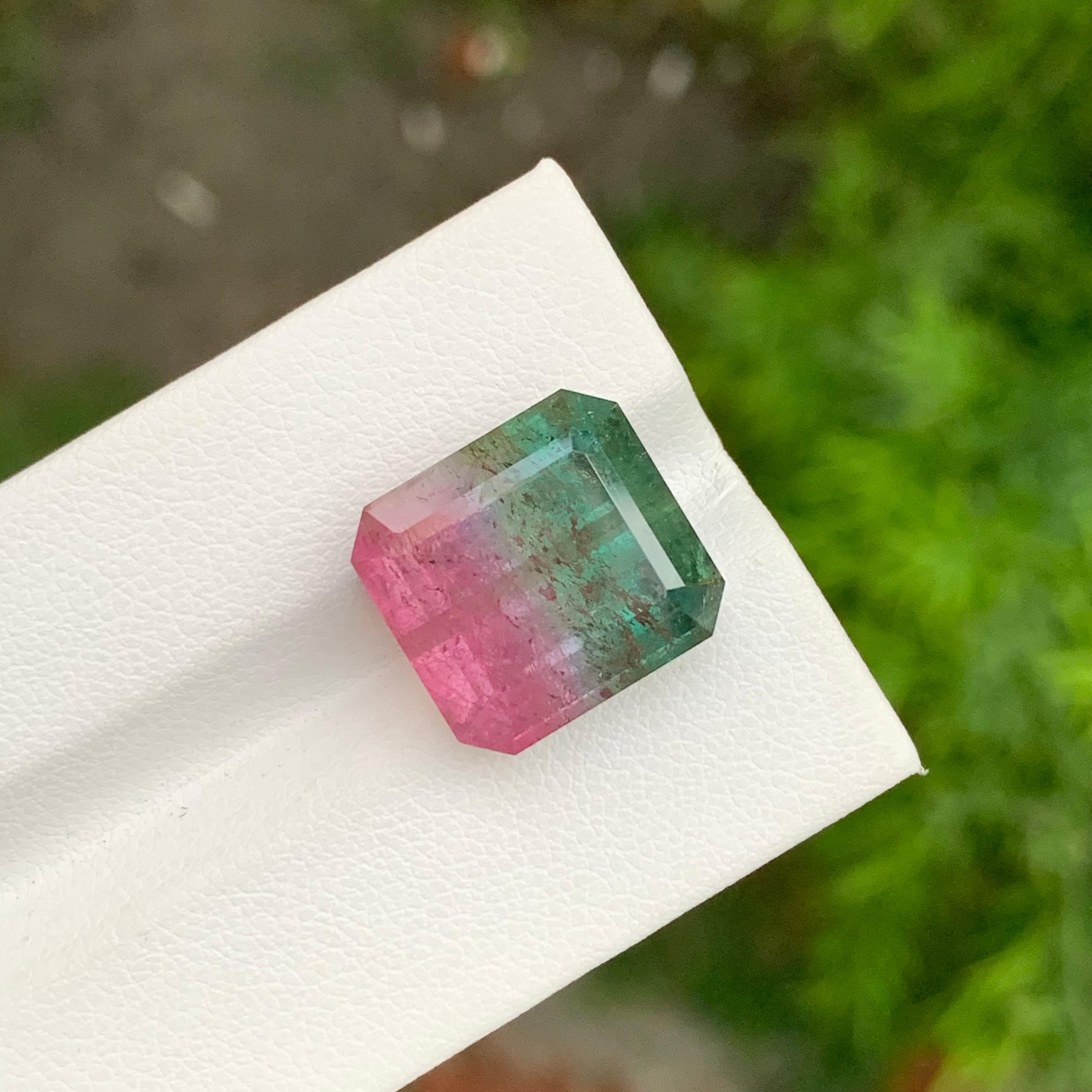 18.05 Carat Natural Loose Bi Colour Tourmaline Emerald Shape Gem For Necklace For Sale 2