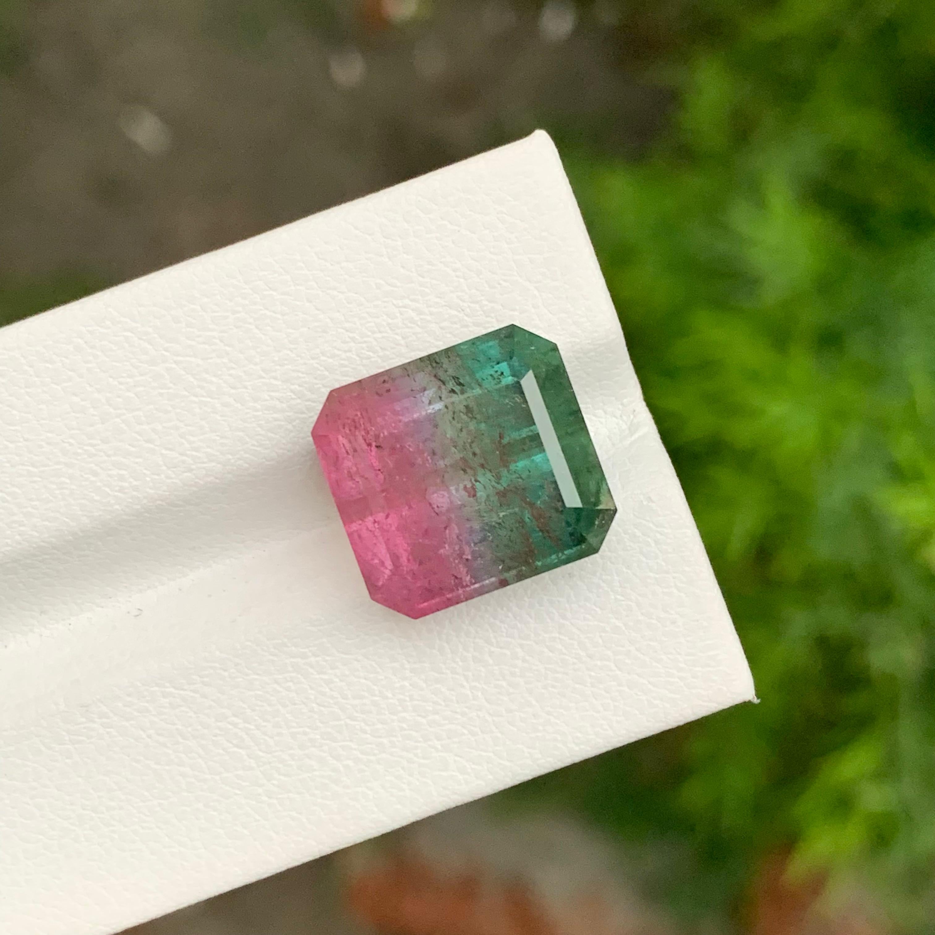 18.05 Carat Natural Loose Bi Colour Tourmaline Emerald Shape Gem For Necklace For Sale 3