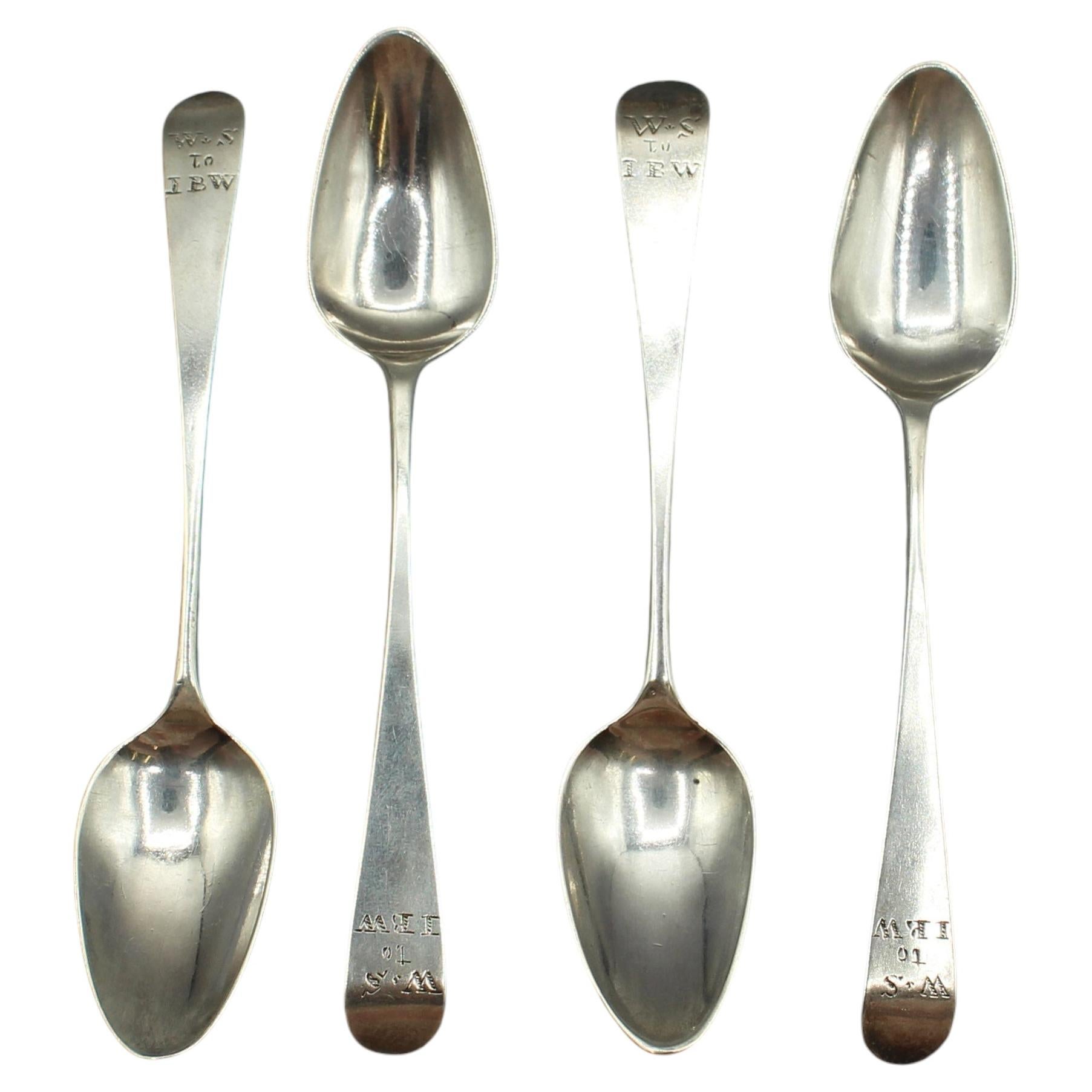 1805 Englisches 4-teiliges Set Teelöffel aus Sterlingsilber von Alice & George Burrows II im Angebot