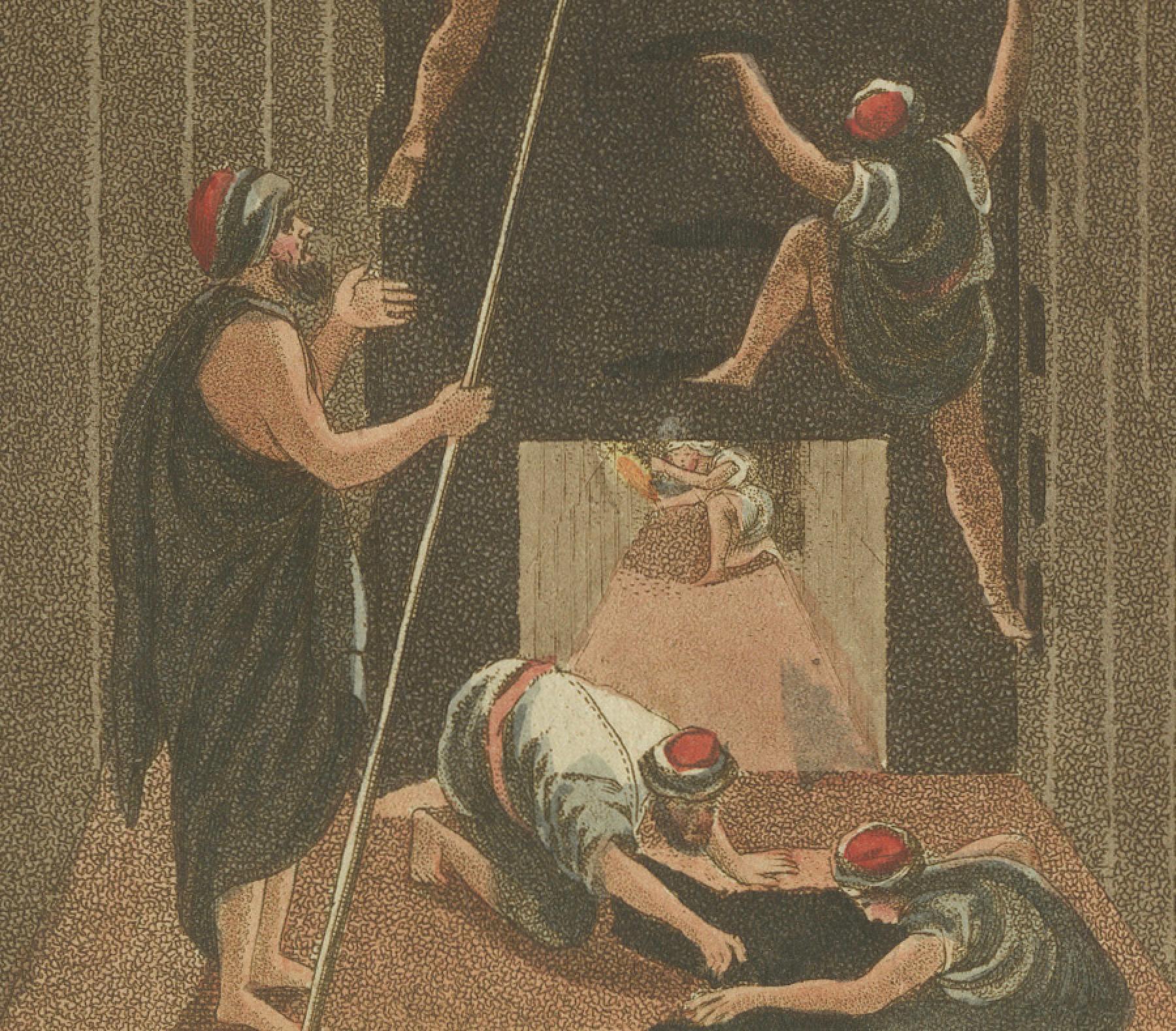 1805 Handkolorierter Stich des antiken Pyramidenbaus aus dem Werk von Bertuch (Graviert) im Angebot