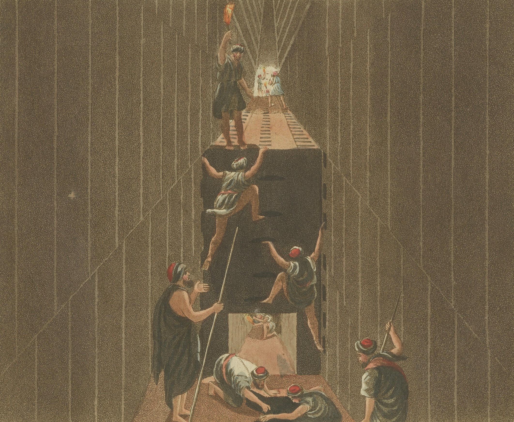 1805 Handkolorierter Stich des antiken Pyramidenbaus aus dem Werk von Bertuch im Zustand „Gut“ im Angebot in Langweer, NL