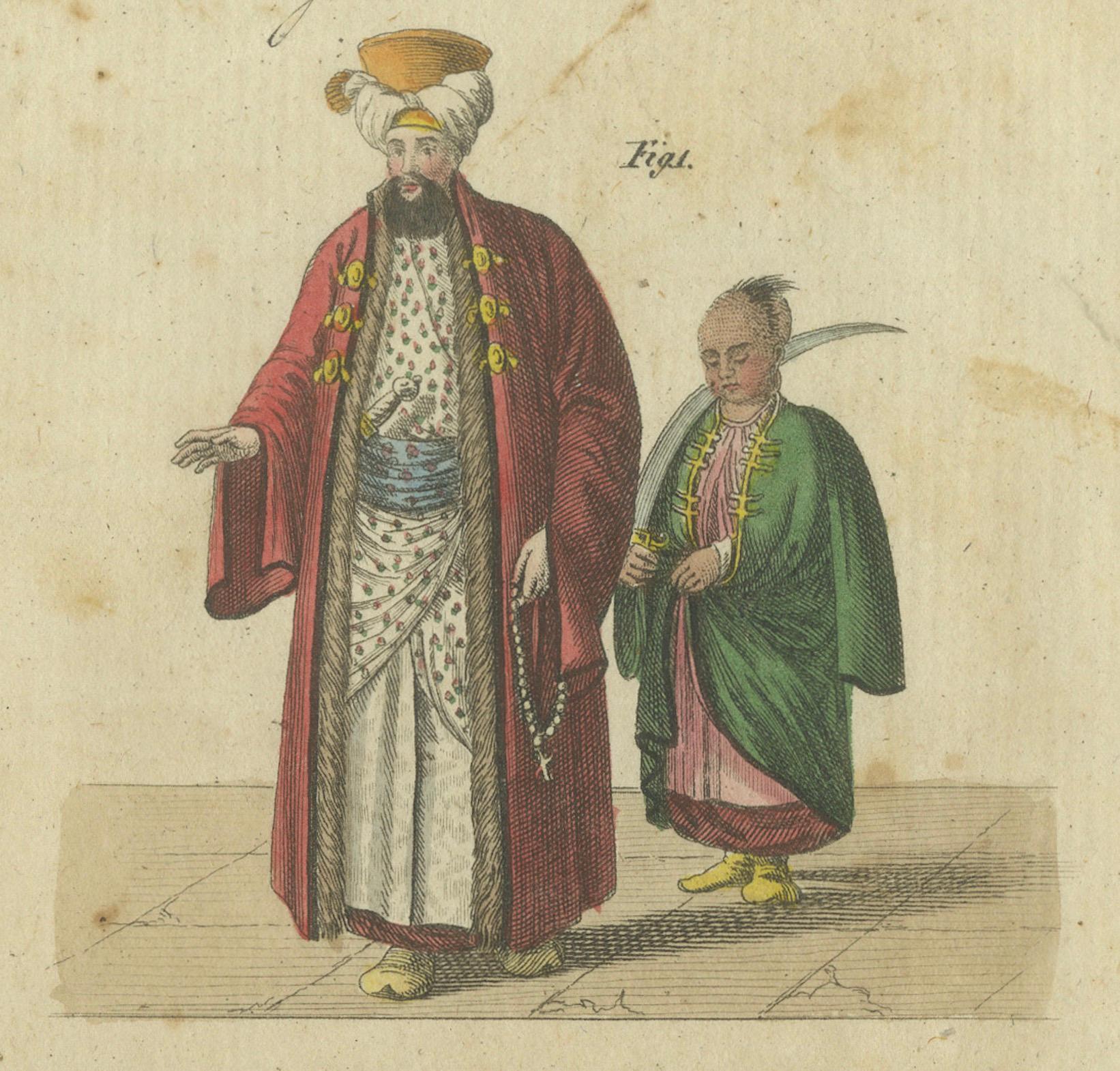 Inizio XIX secolo 1805 Incisione colorata a mano di costumi orientali da F.J. Il lavoro di Bertuch in vendita