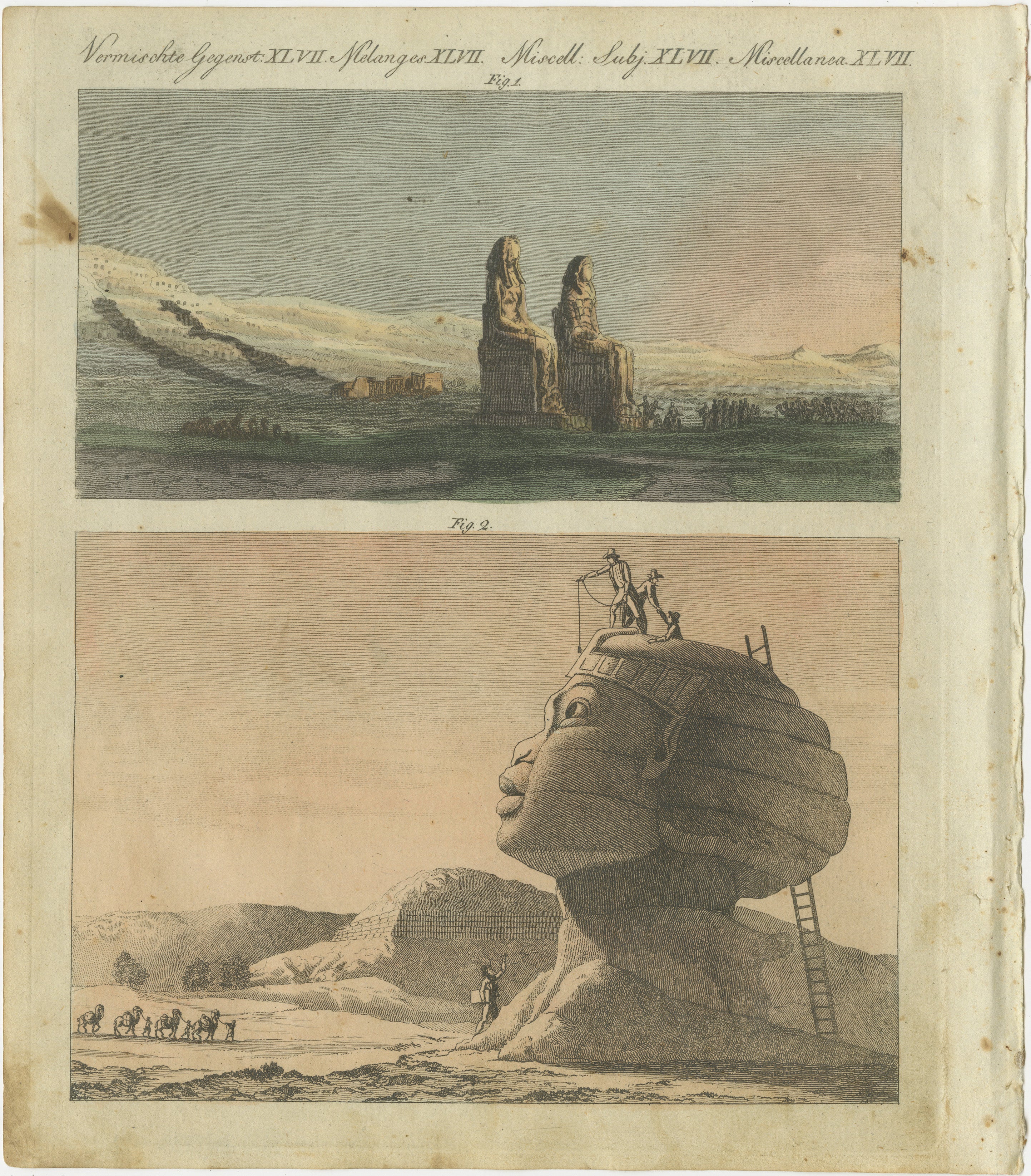 1805 Handkolorierter Kupferstich ägyptischer Monumente aus Bertuchs 