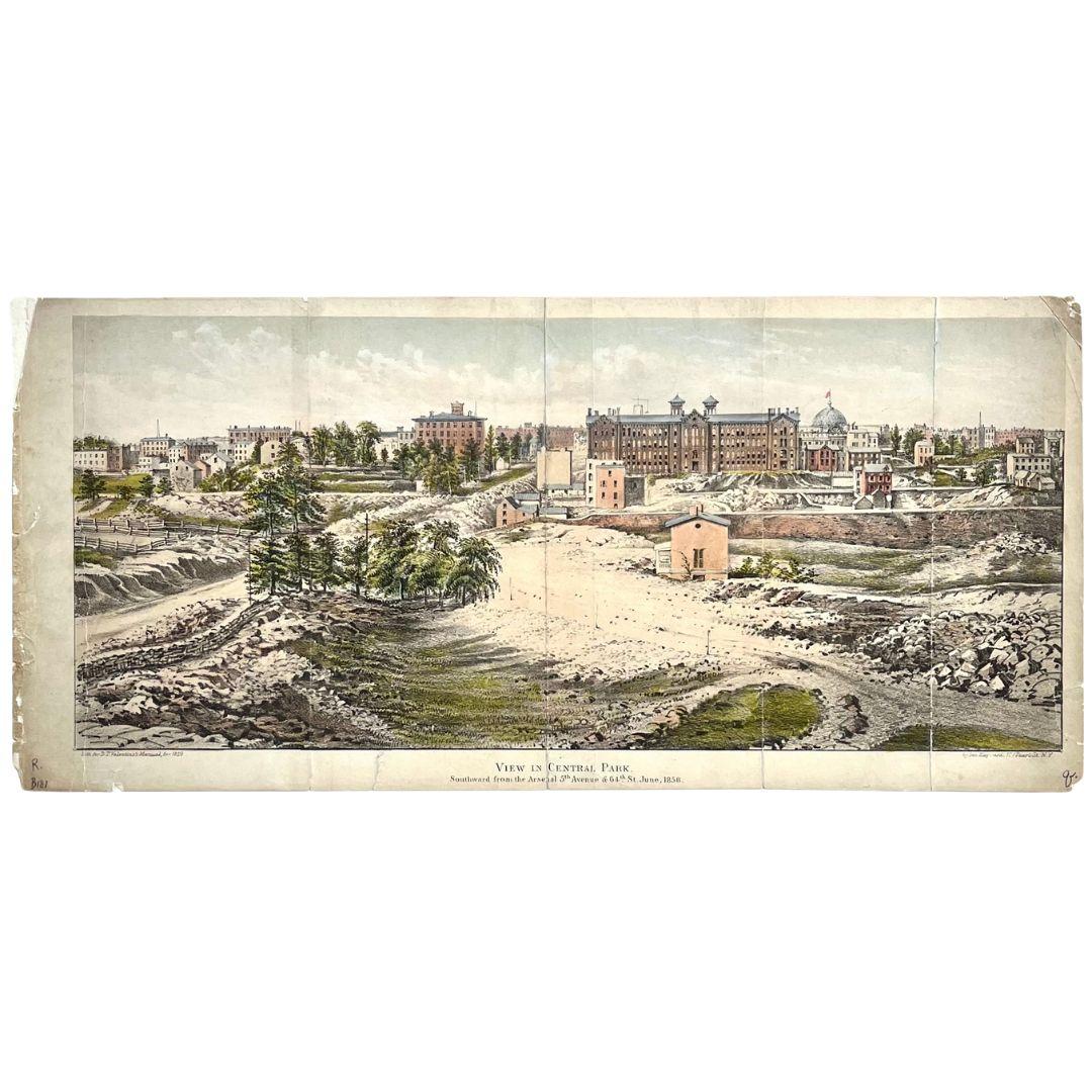 Engraved 1805s Antique Print of Central Park, Southward from the Arsenal 5th Avenue, 1858 For Sale
