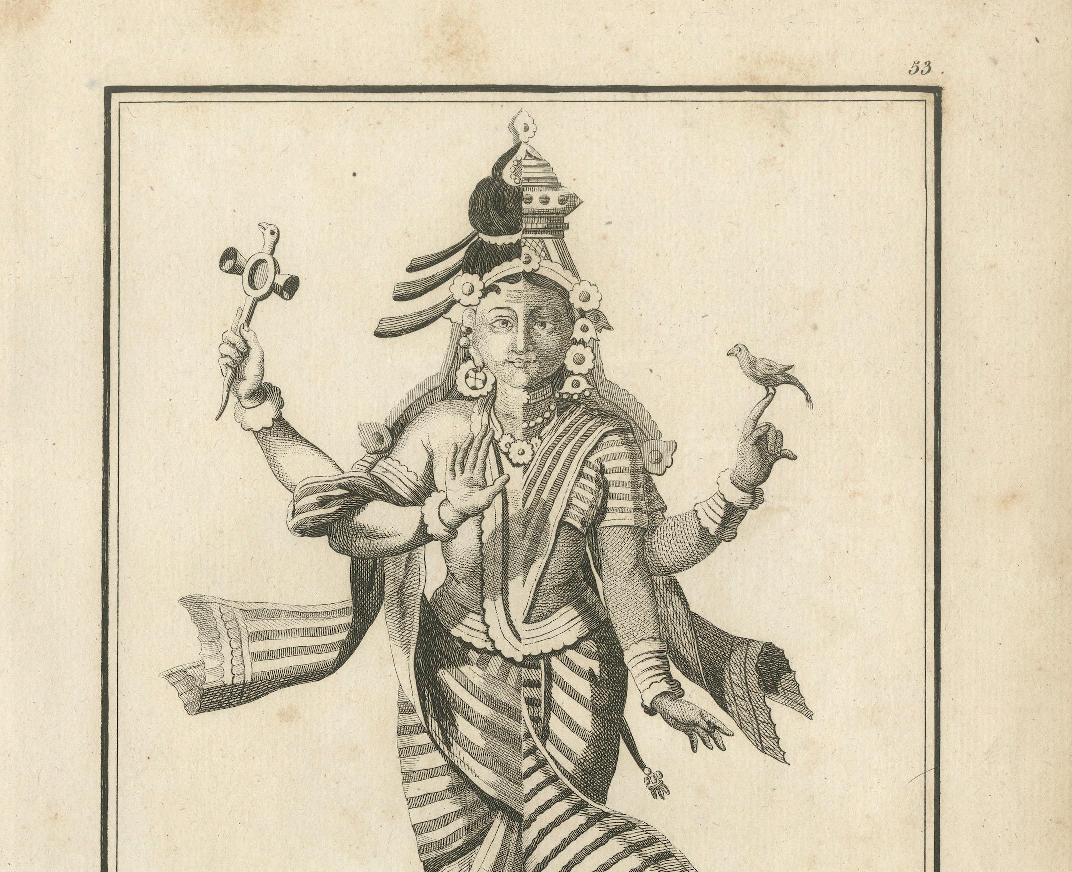 Title: 1806 Engraving: Chiven as Ardhanarishvara, Divine Union in Hindu Mythology

Description: This intriguing antique print, titled 