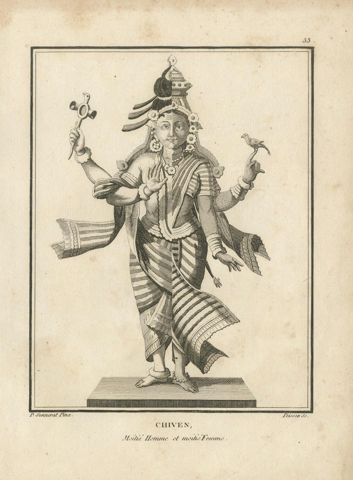 1806 Engraving: Chiven as Ardhanarishvara, Divine Union in Hindu Mythology For Sale 2