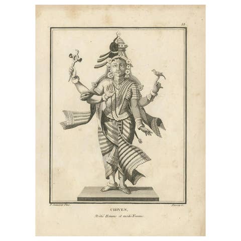 1806 Engraving: Chiven as Ardhanarishvara, Divine Union in Hindu Mythology