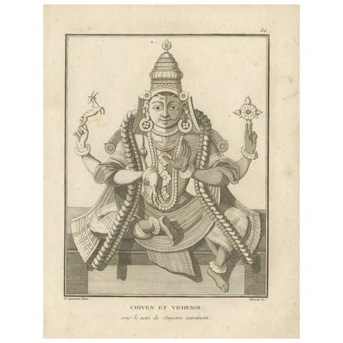 1806 Engraving: Ganesha as Pollear, Wisdom Deity in Hindu Mythology