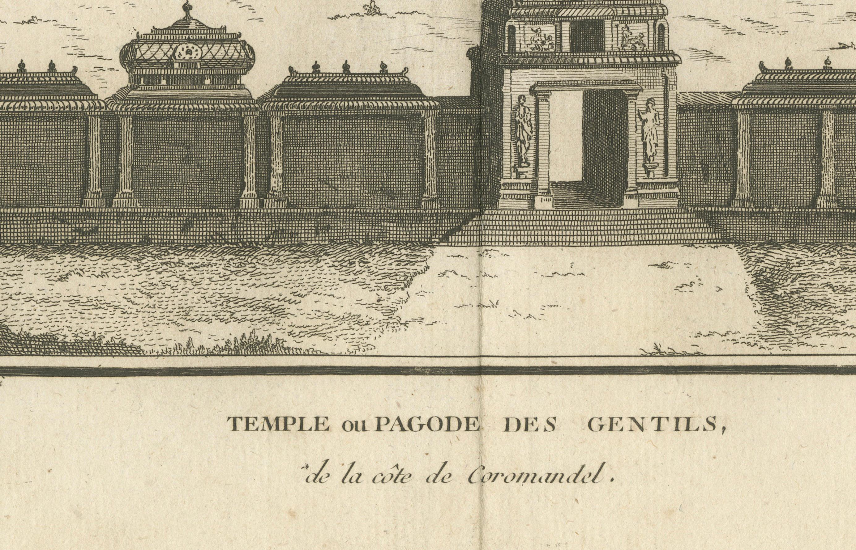 Gravé Gravure du temple Arunachalesvara, pagode hindoue de la côte de Coromandel, 1806 en vente