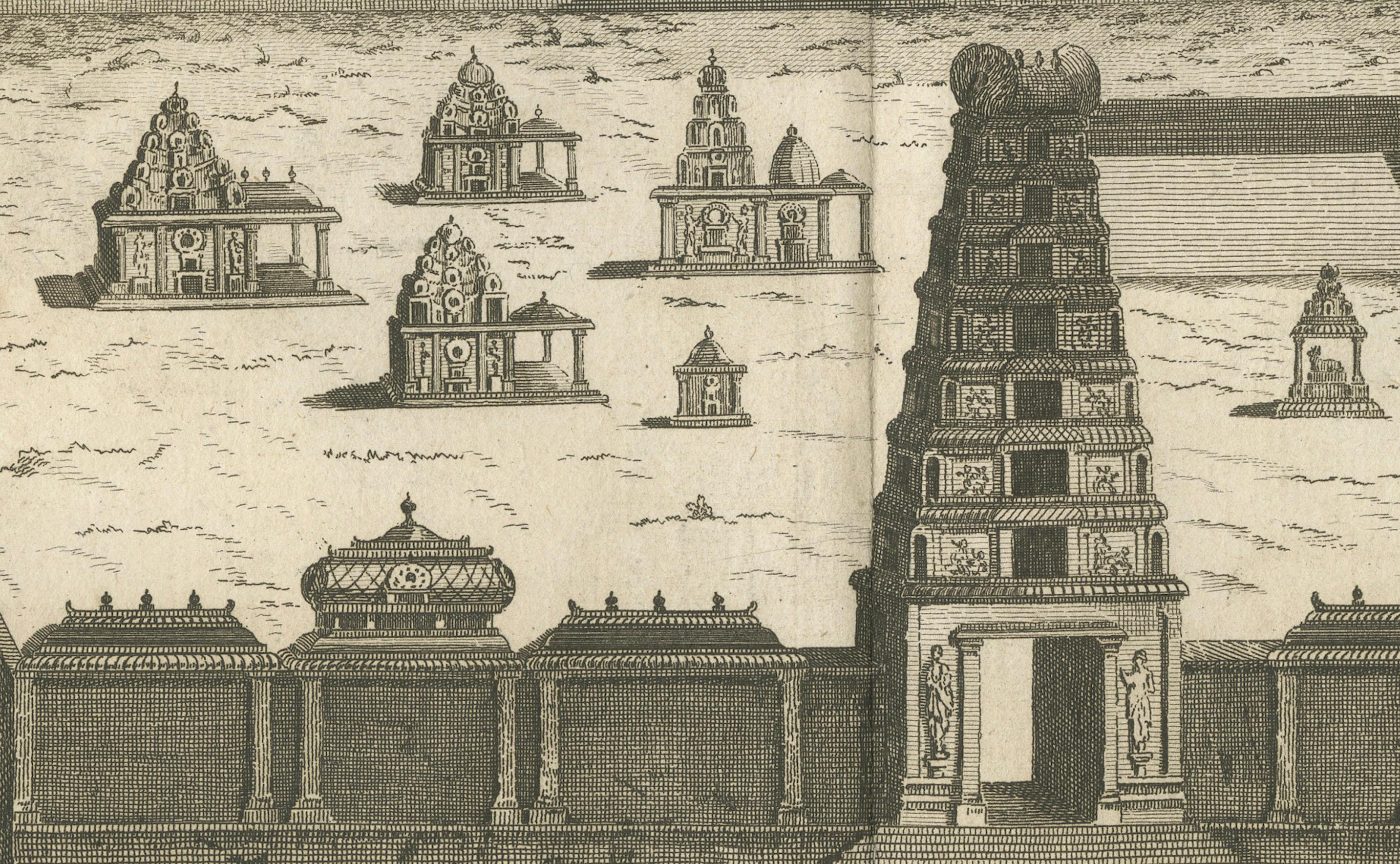Gravure du temple Arunachalesvara, pagode hindoue de la côte de Coromandel, 1806 Bon état - En vente à Langweer, NL
