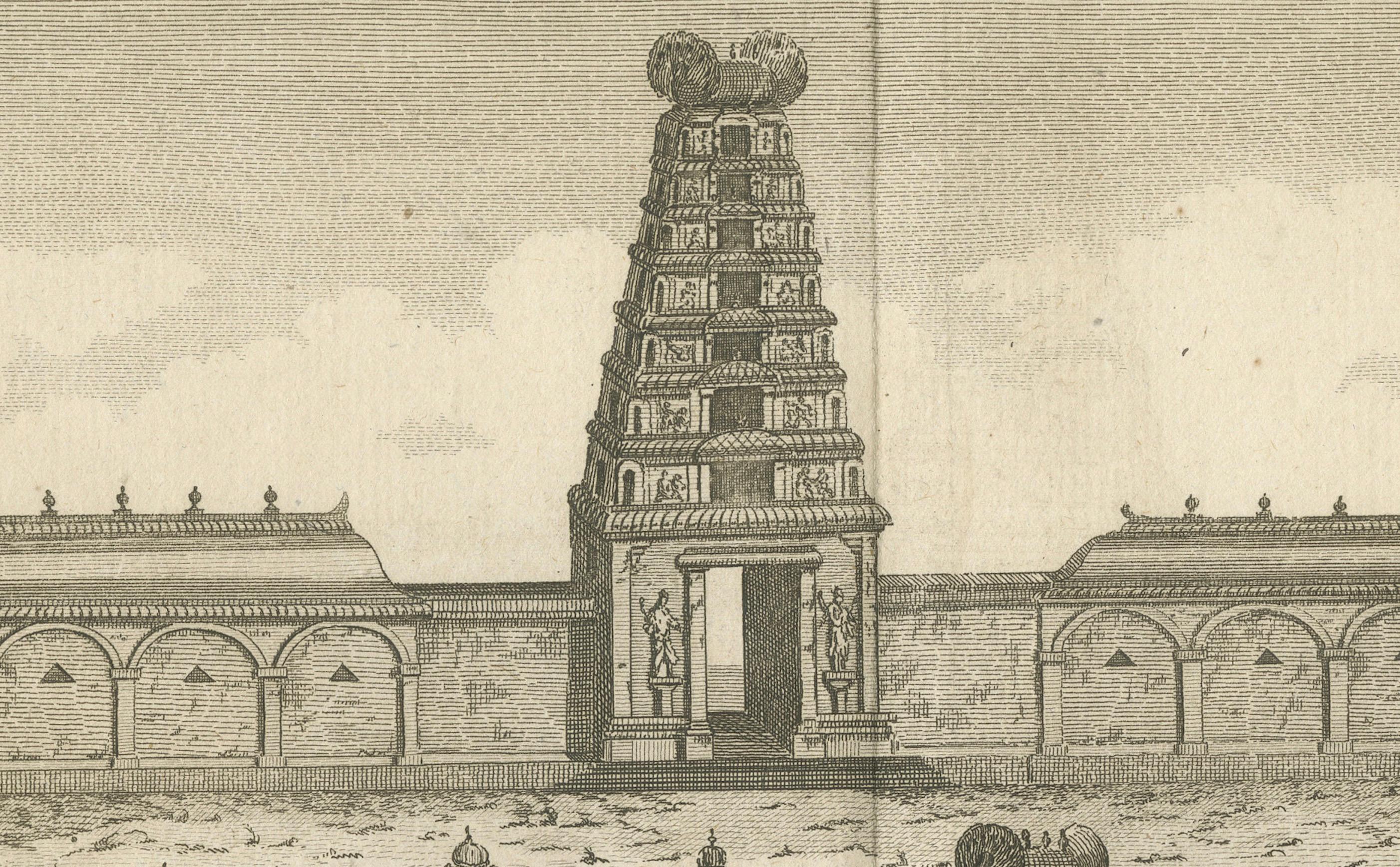 Début du XIXe siècle Gravure du temple Arunachalesvara, pagode hindoue de la côte de Coromandel, 1806 en vente