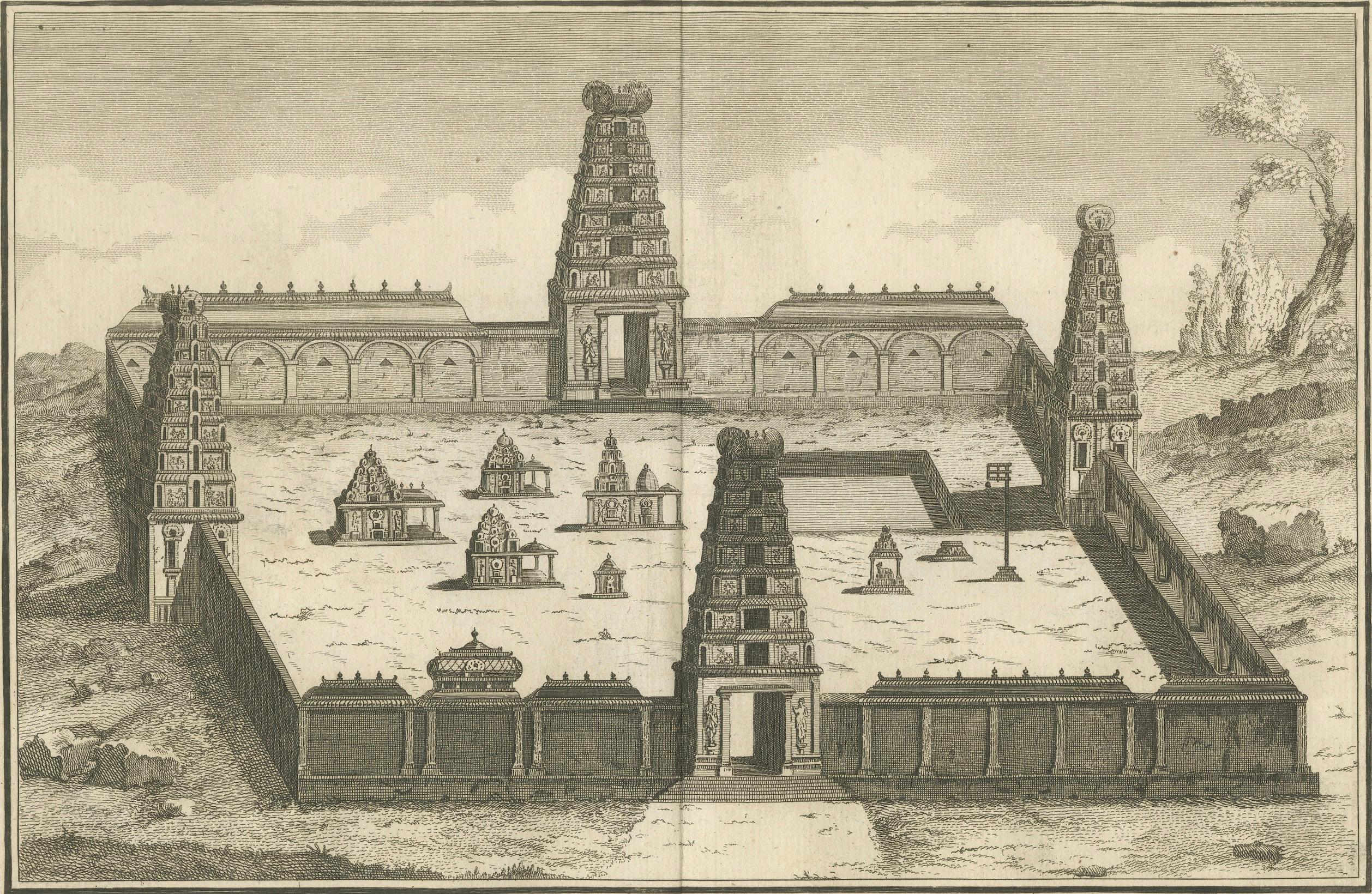 Papier Gravure du temple Arunachalesvara, pagode hindoue de la côte de Coromandel, 1806 en vente