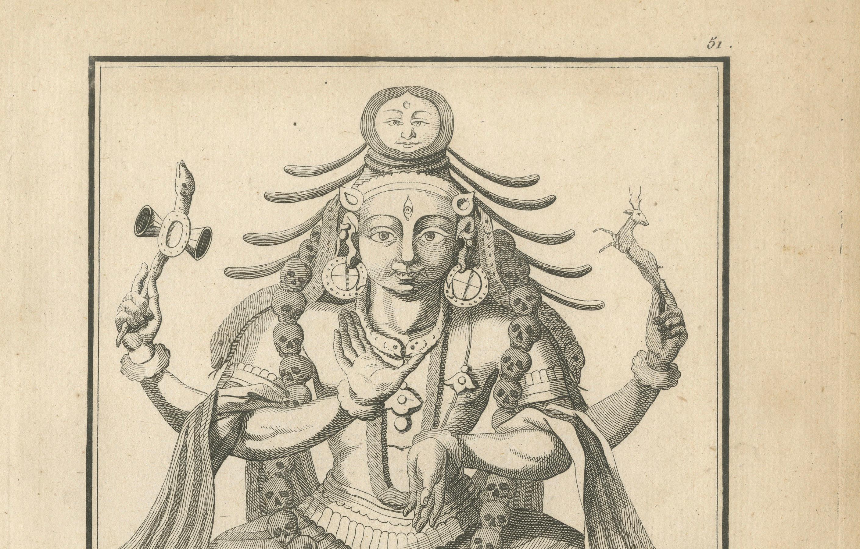 Título: Grabado de 1806: La feroz divinidad de Parachiven en la mitología hindú

Descripción: Esta poderosa estampa antigua, titulada 