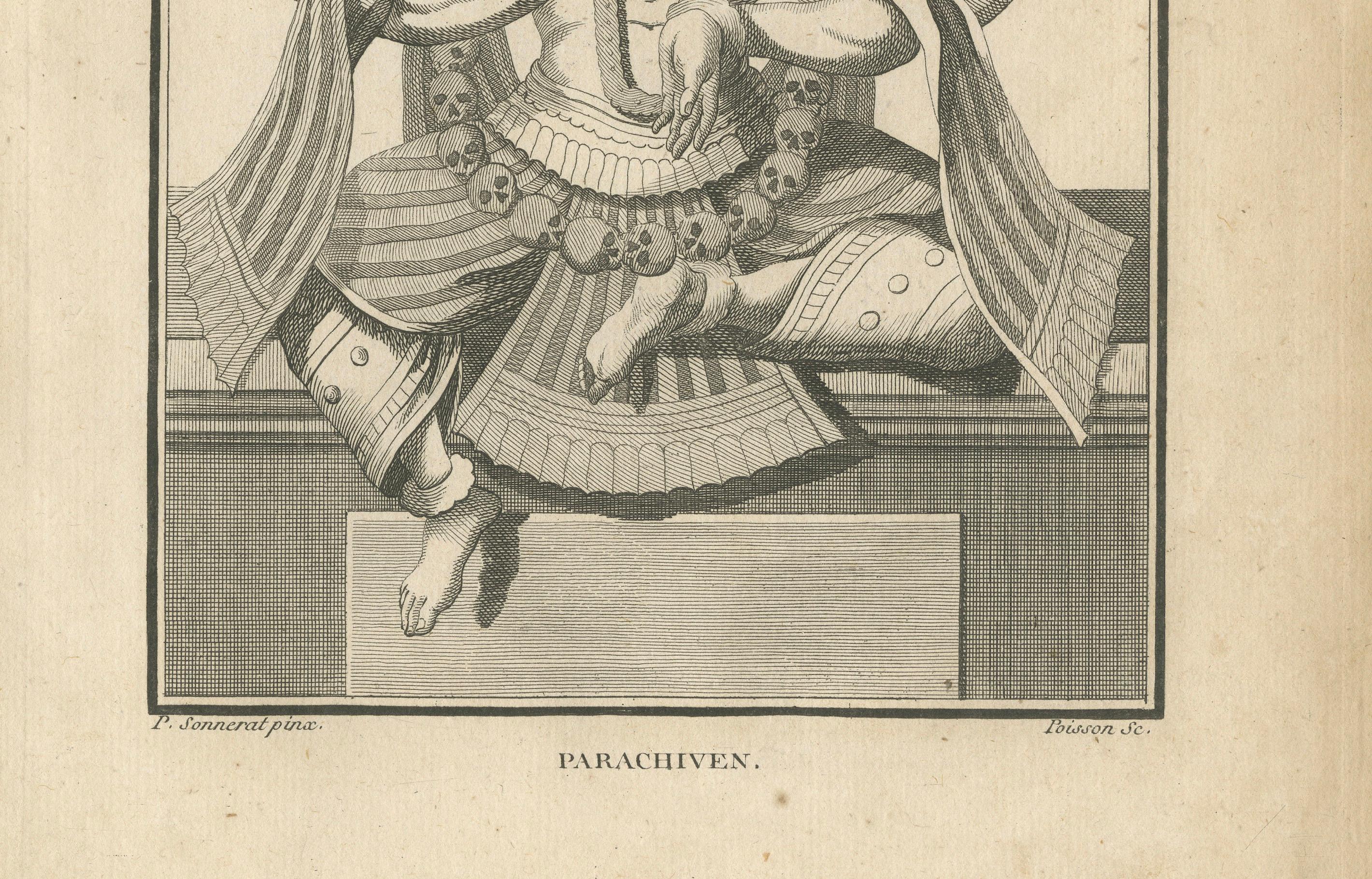 Grabado de 1806: La feroz divinidad de Parachiven en la mitología hindú en Bueno estado para la venta en Langweer, NL