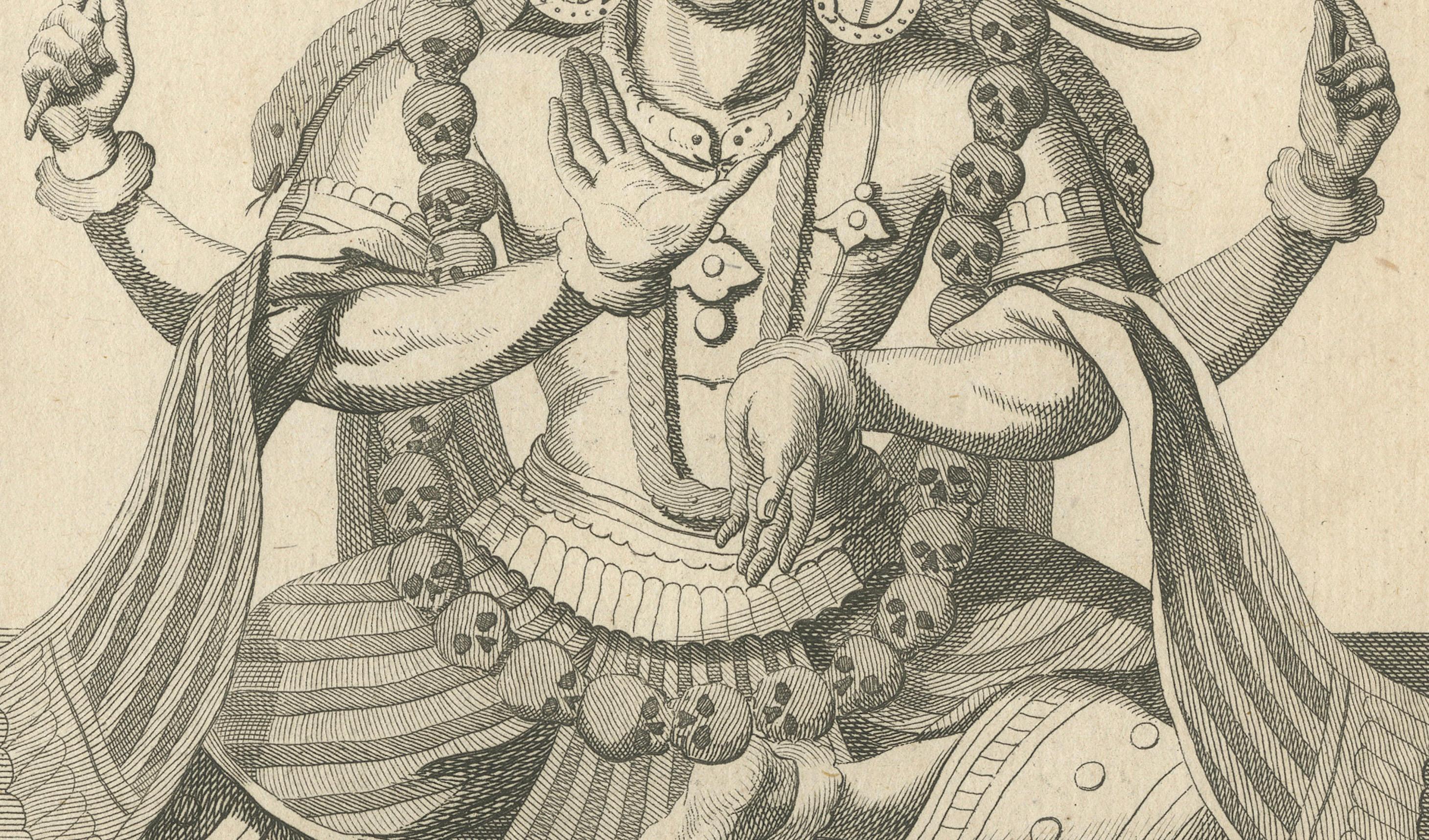 Grabado de 1806: La feroz divinidad de Parachiven en la mitología hindú principios del siglo XIX en venta