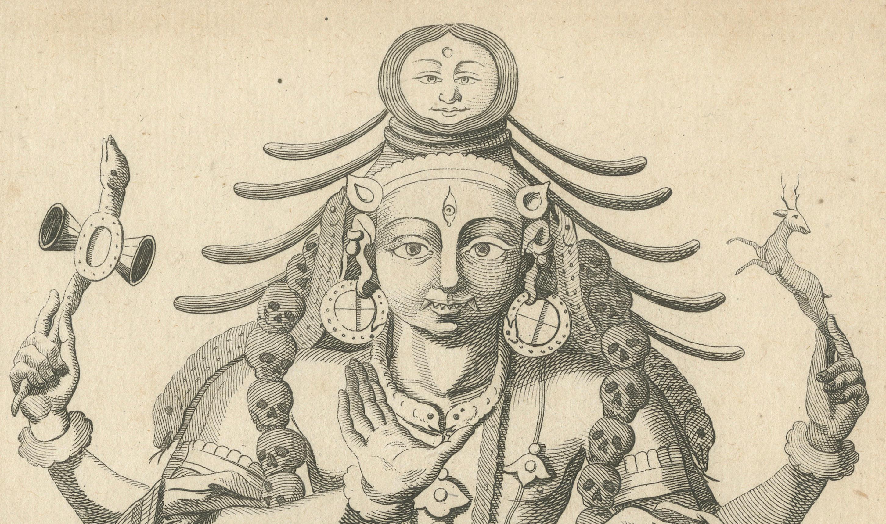 Grabado de 1806: La feroz divinidad de Parachiven en la mitología hindú Papel en venta