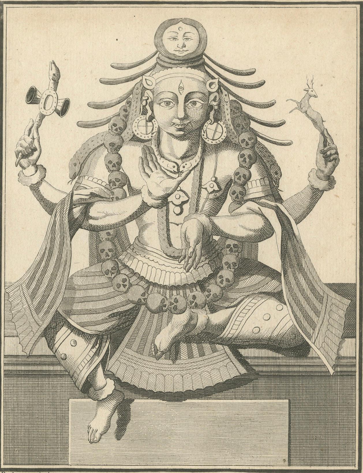 Grabado de 1806: La feroz divinidad de Parachiven en la mitología hindú en venta 1