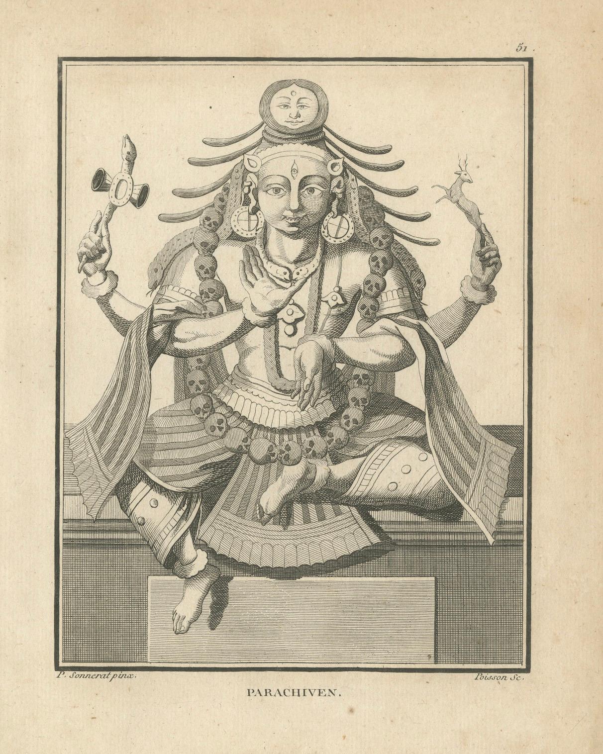 Grabado de 1806: La feroz divinidad de Parachiven en la mitología hindú en venta 2