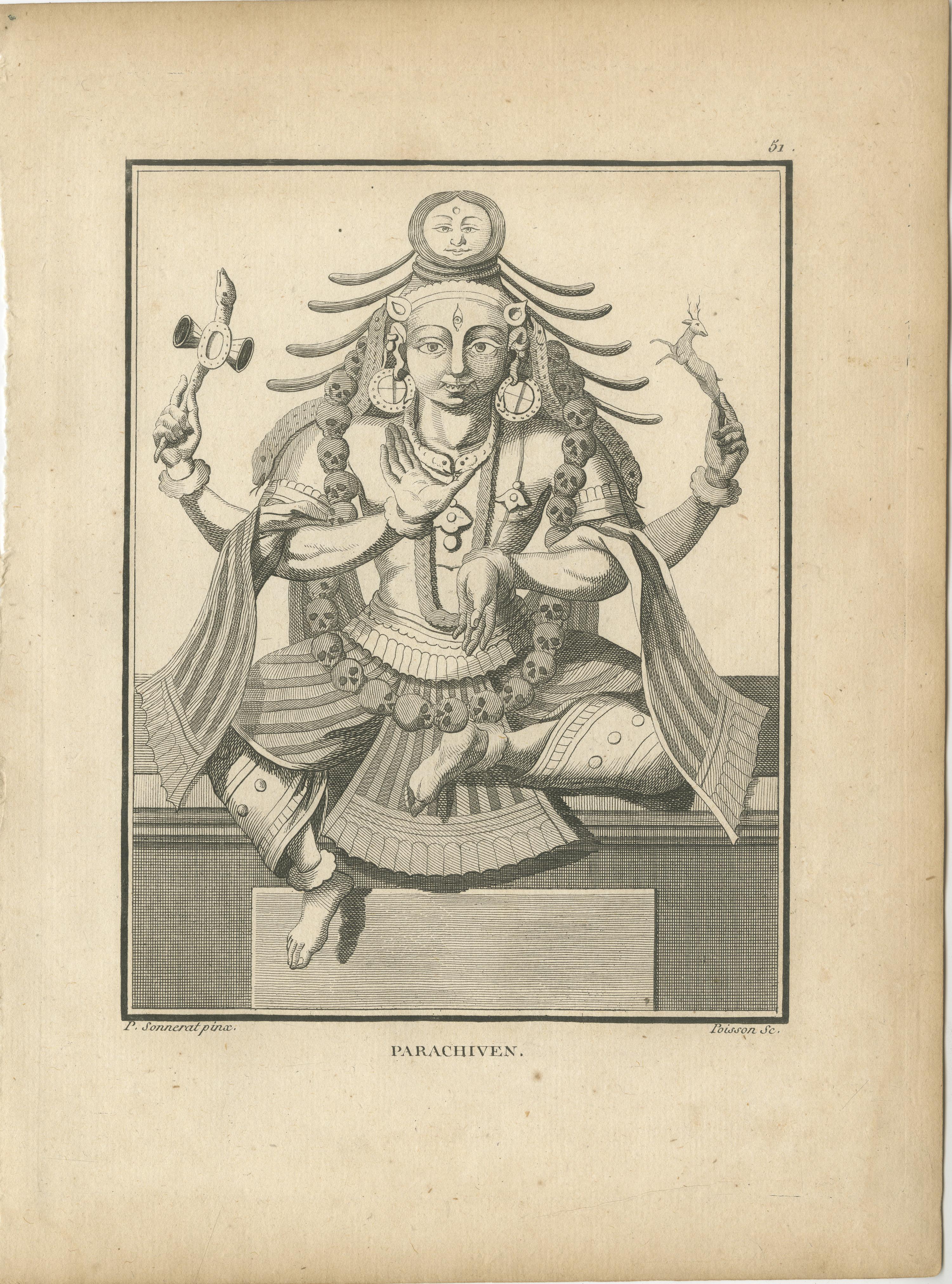 Grabado de 1806: La feroz divinidad de Parachiven en la mitología hindú en venta 3