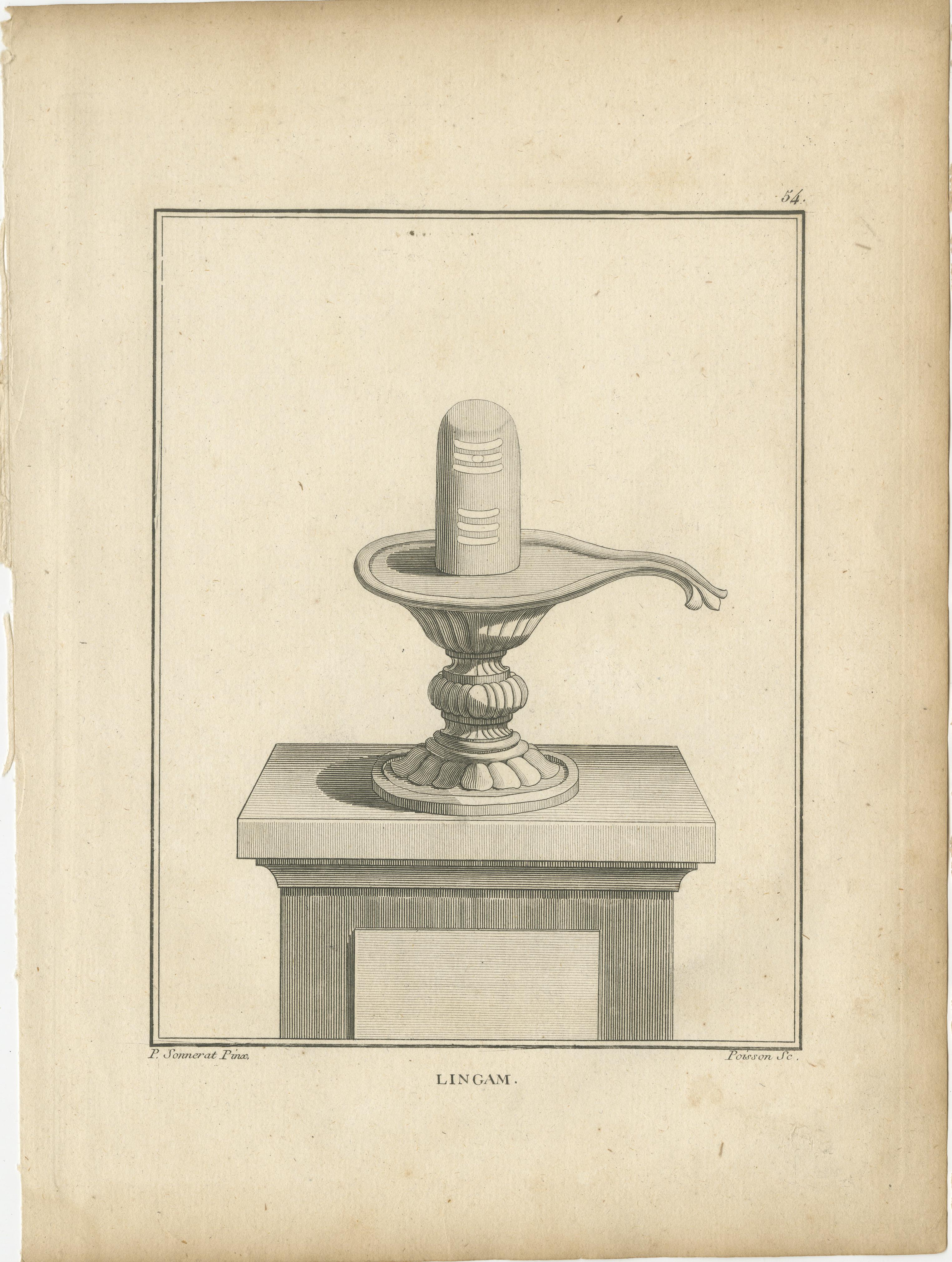 Carta Incisione del 1806: Il sacro Shiva Lingam, simbolo di Shiva nel culto indù in vendita