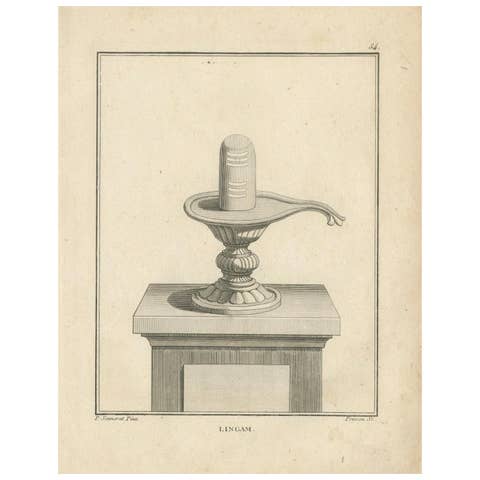1806 Engraving: Sacred Lingam, Symbol of Shiva in Hindu Worship