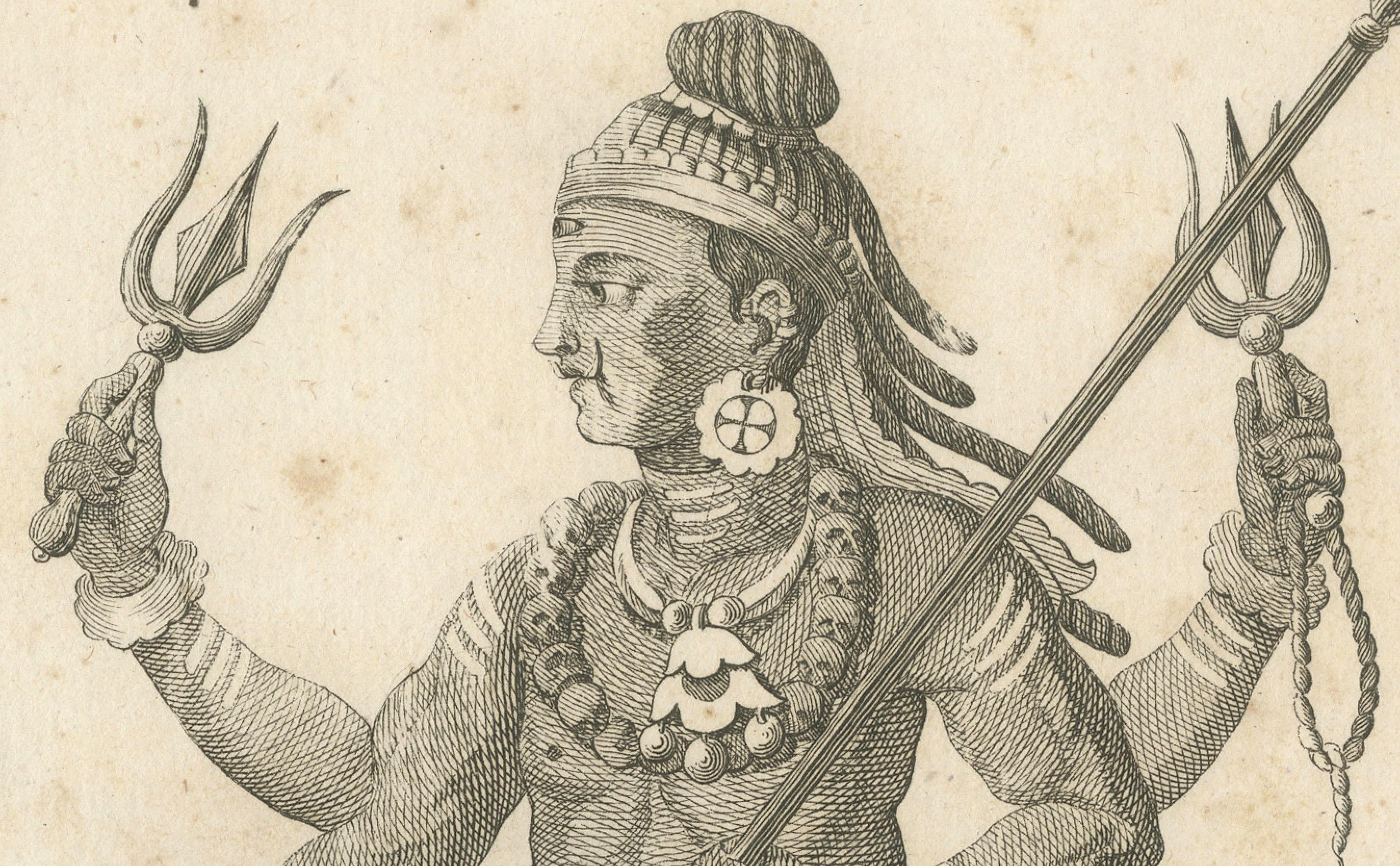 Paper 1806 Engraving: Vaivert, Fierce Form of Shiva in Hindu Mythology For Sale