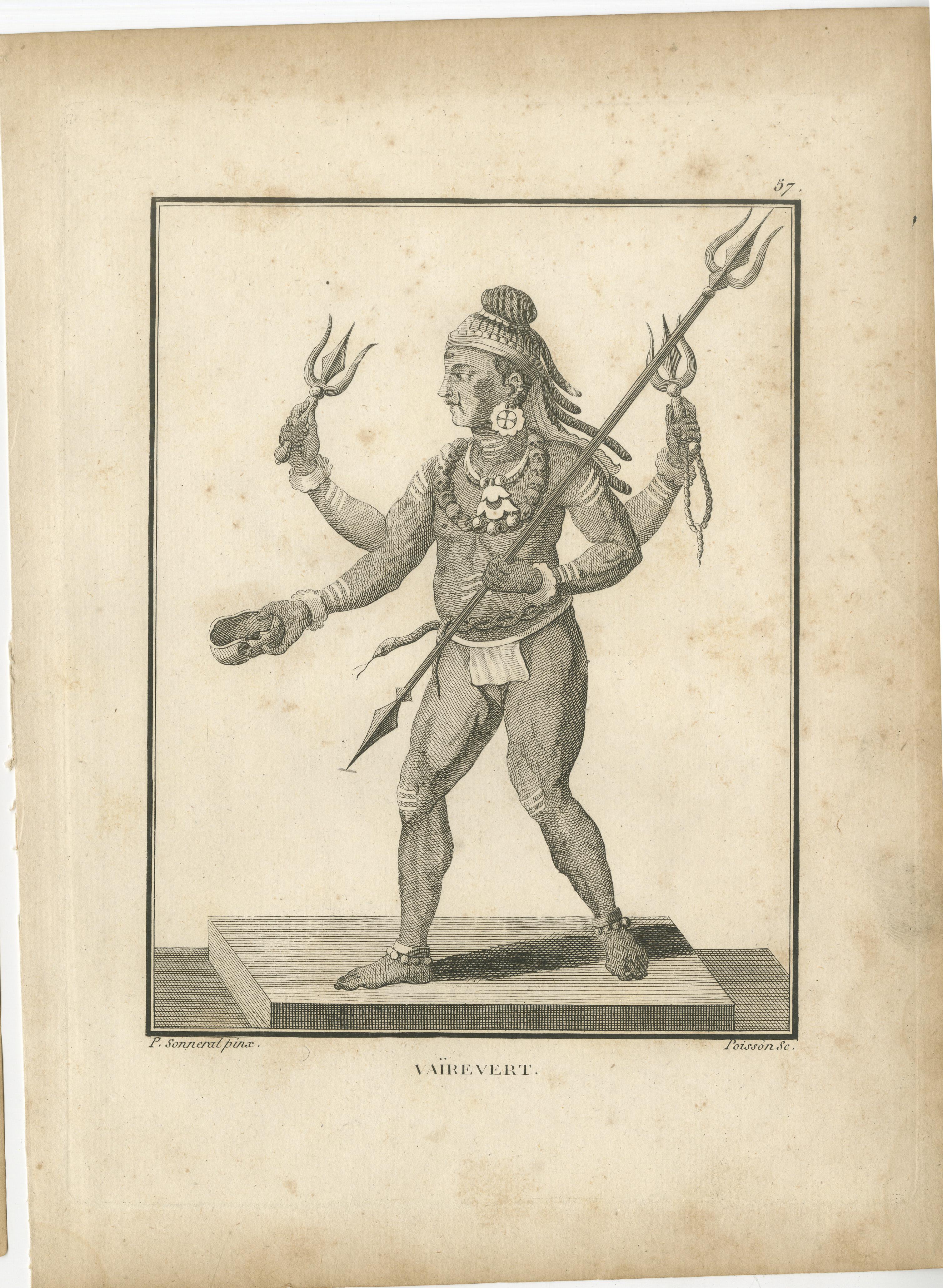 1806 Engraving: Vaivert, Fierce Form of Shiva in Hindu Mythology For Sale 3