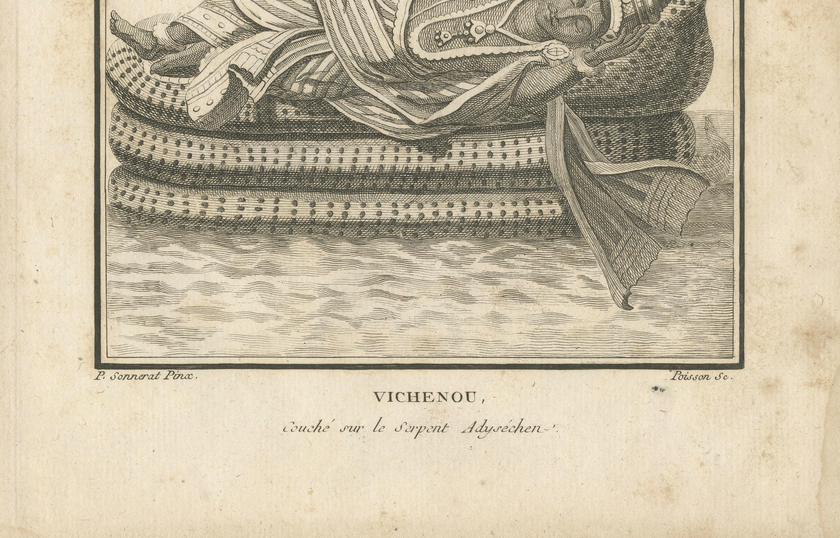 Engraved 1806 Engraving: Vishnu's Cosmic Repose on Serpent Ananta in Hindu Mythology For Sale