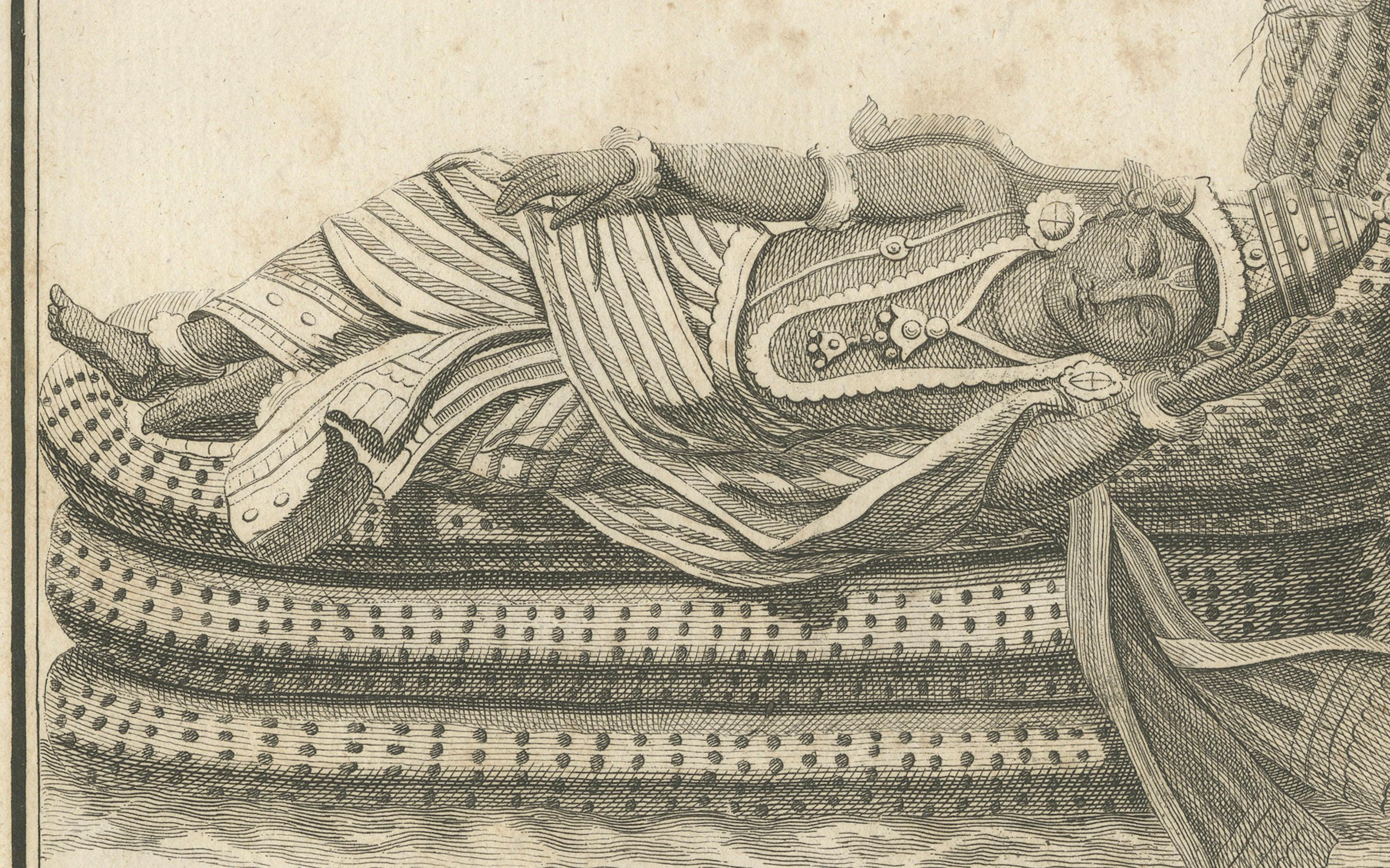 1806 Engraving: Vishnu's Cosmic Repose on Serpent Ananta in Hindu Mythology In Fair Condition For Sale In Langweer, NL