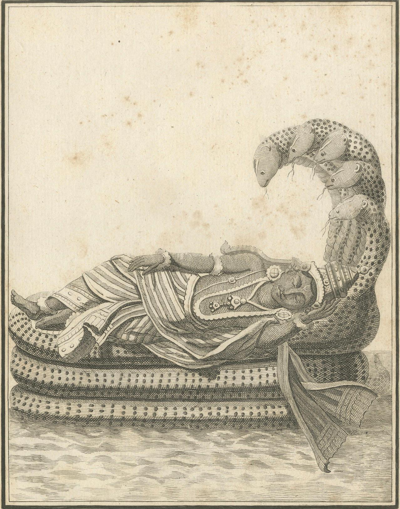 1806 Engraving: Vishnu's Cosmic Repose on Serpent Ananta in Hindu Mythology For Sale 1