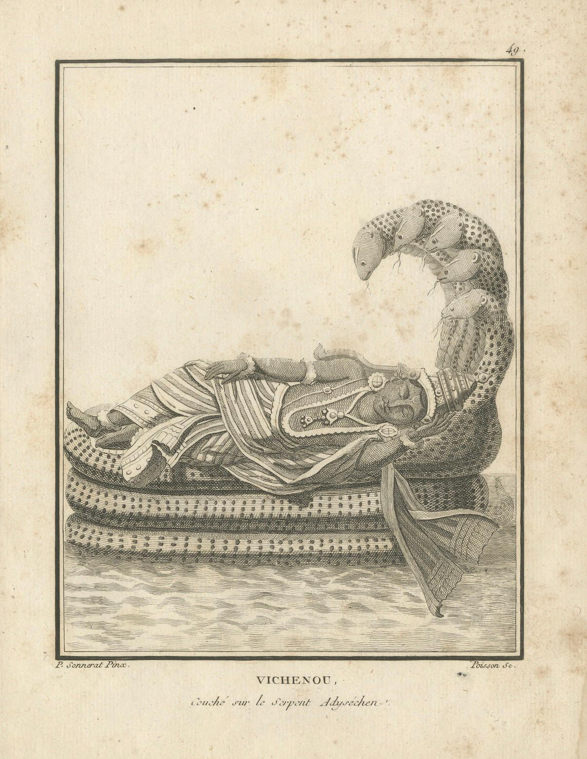1806 Engraving: Vishnu's Cosmic Repose on Serpent Ananta in Hindu Mythology For Sale 2