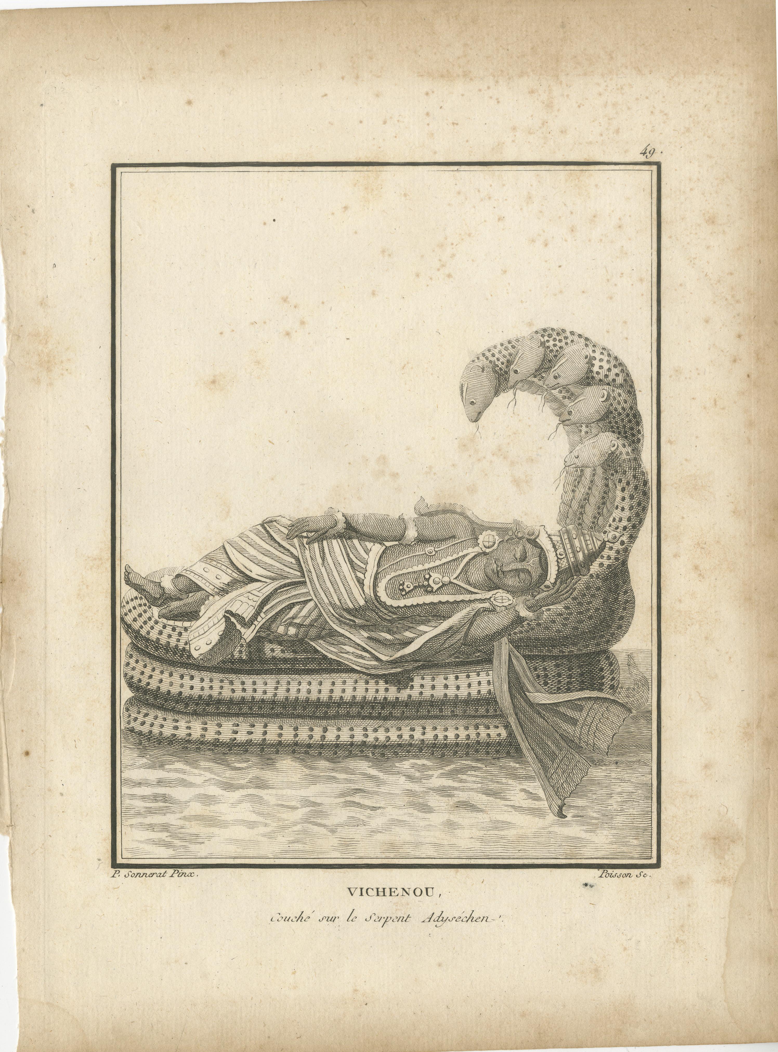 1806 Engraving: Vishnu's Cosmic Repose on Serpent Ananta in Hindu Mythology For Sale 3