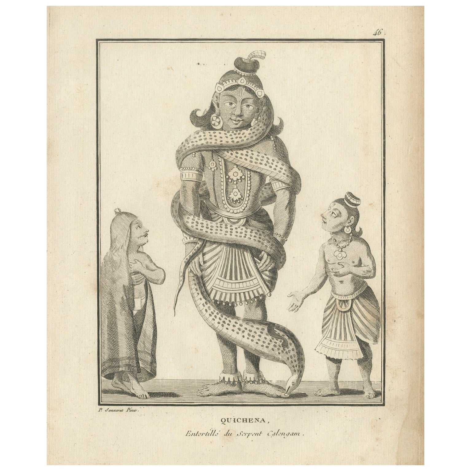 1806 French Print of Quichena: Serpent-Wrapped Deity - Hindu Engraving For Sale