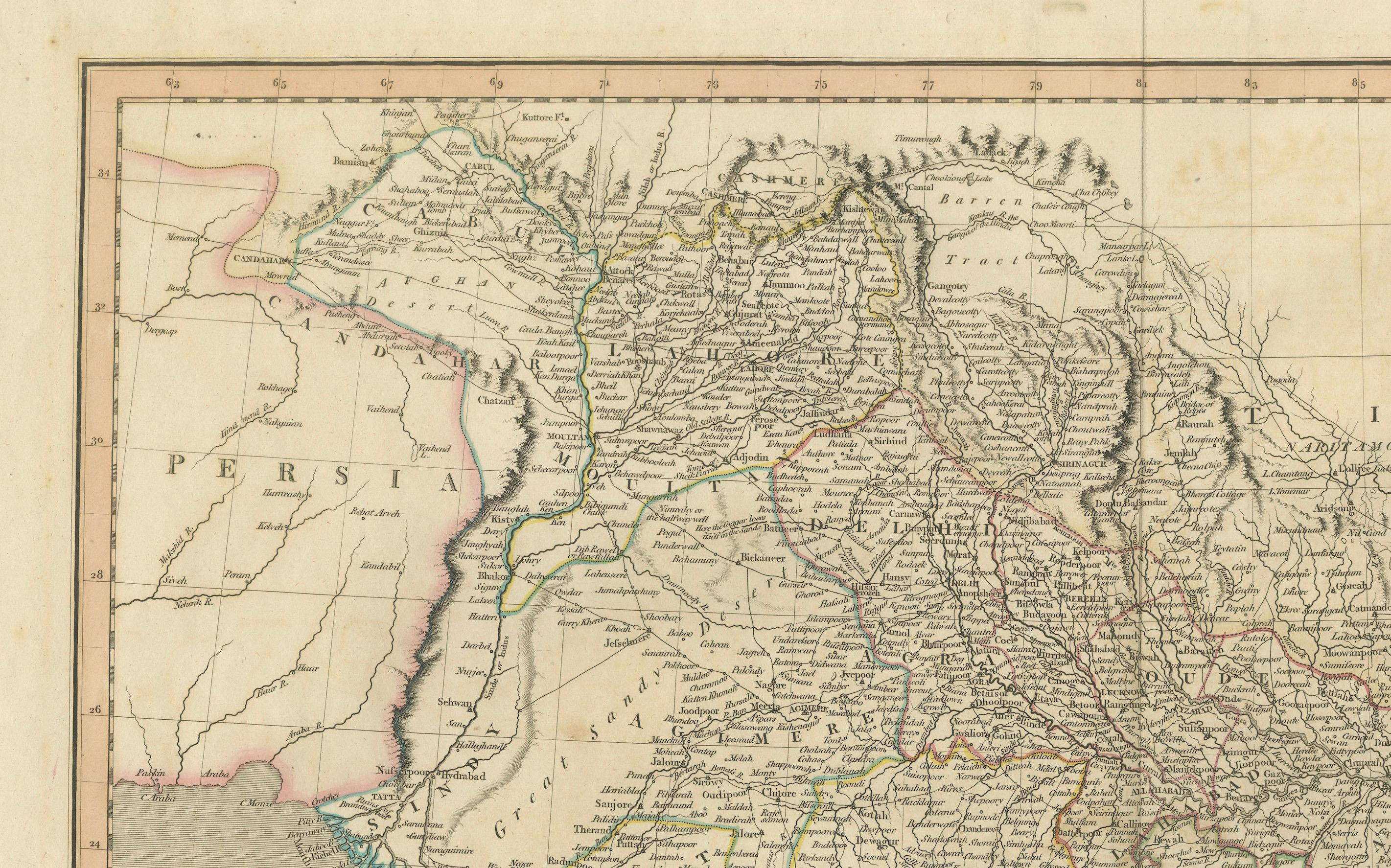 1806 John Cary's Karte von Hindoostan - Detaillierte britische Kartographie von Indien (Papier) im Angebot