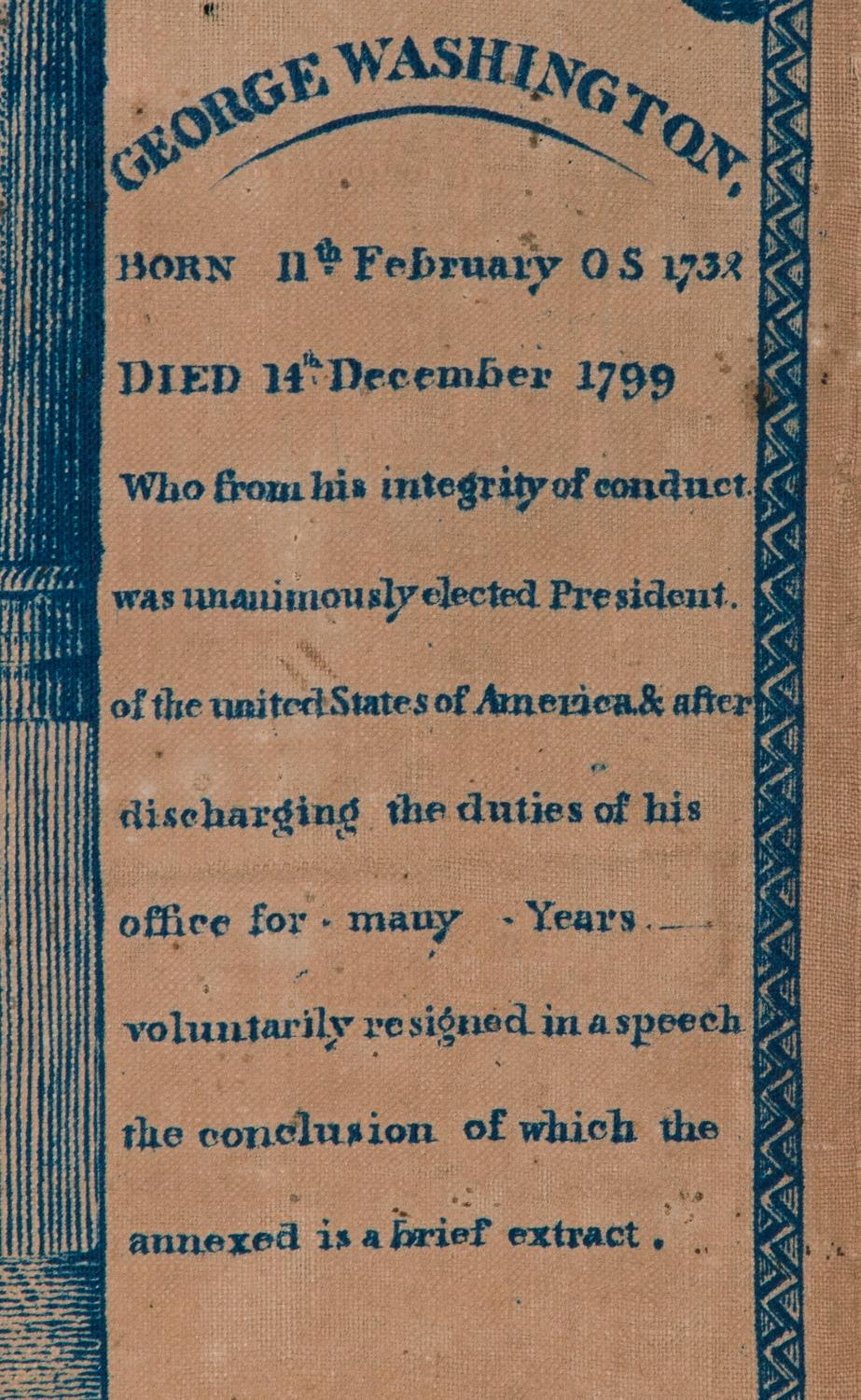 Début du XIXe siècle mouchoir en lin imprimé de 1806 à la gloire de George Washington:: Germantown:: Penn en vente