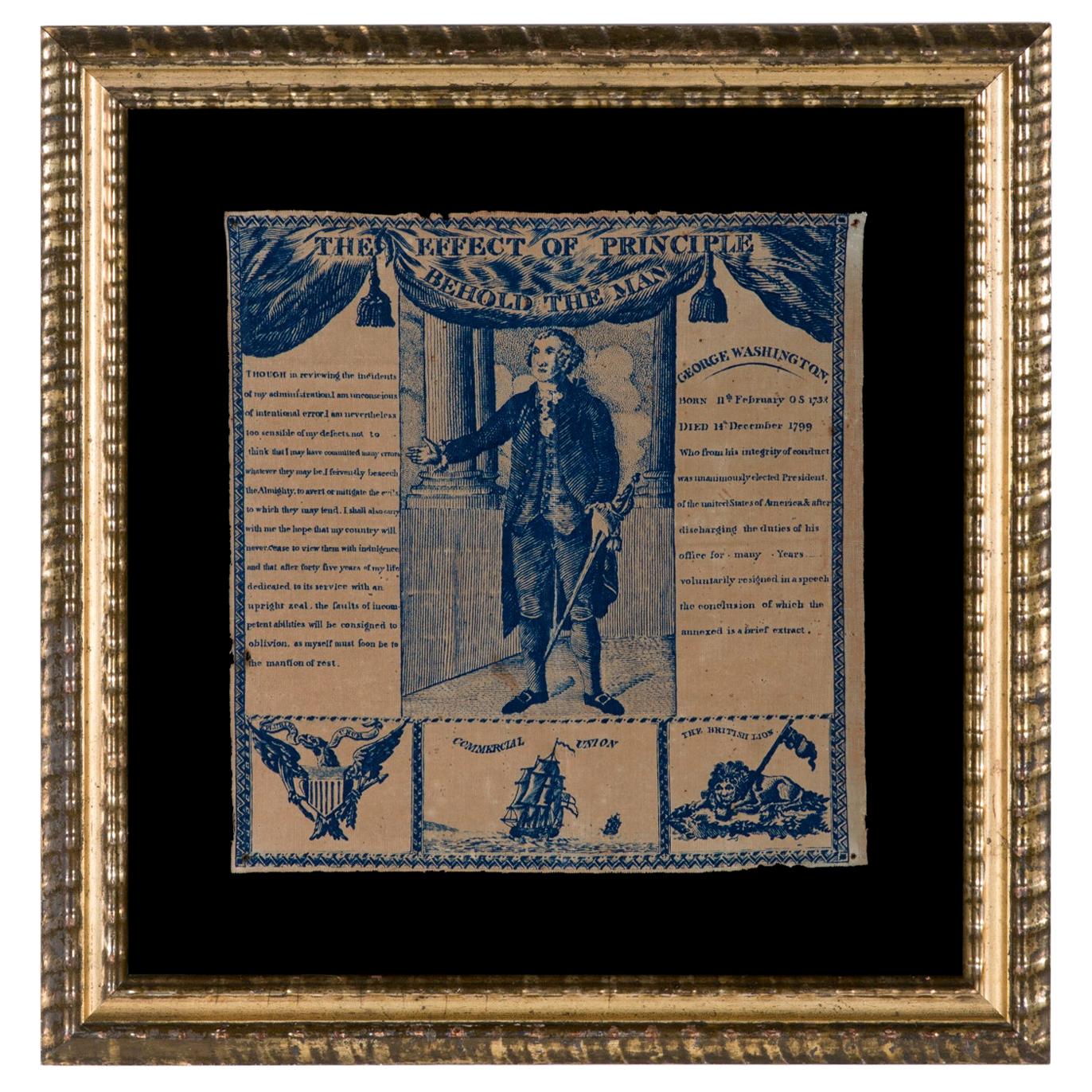 1806 Printed Linen Kerchief Glorifying George Washington, Germantown, Penn For Sale