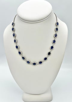 18.06 Total Carat Statement Sapphire and Diamond, White Gold Necklace