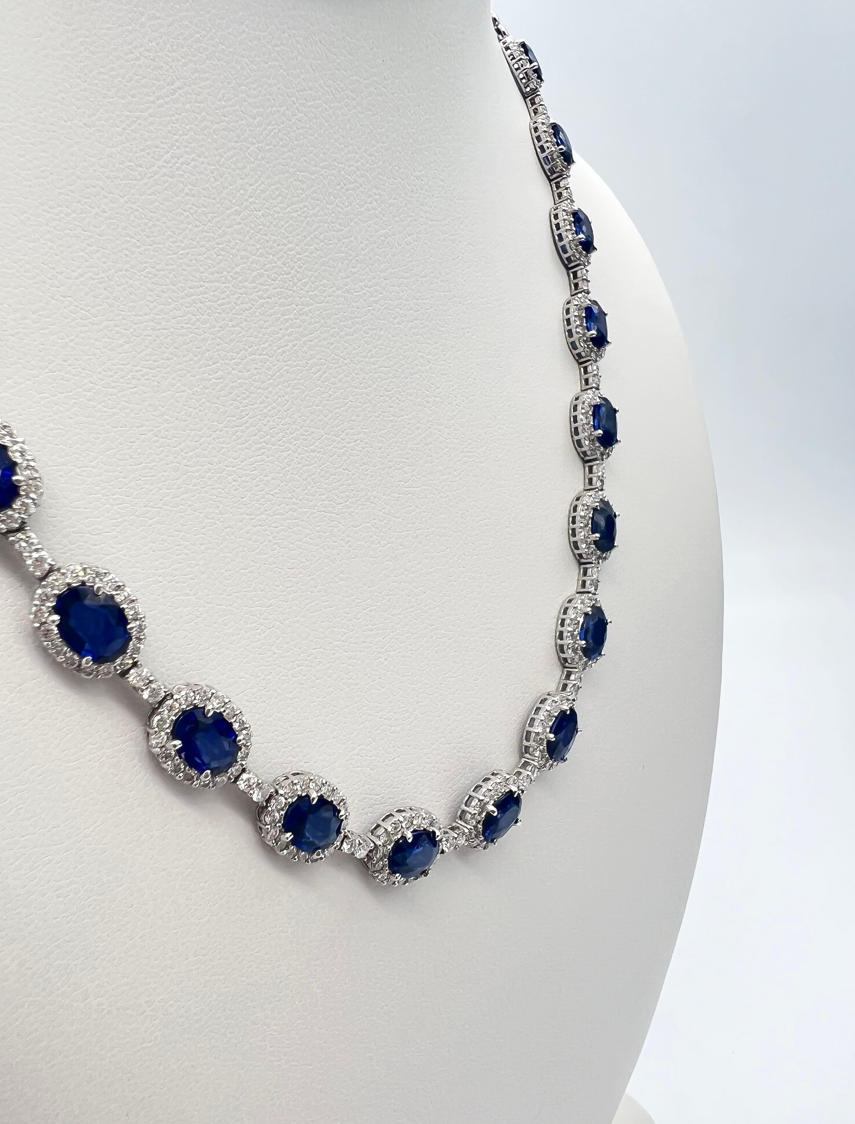 Victorian 18.06 Total Carat Statement Sapphire and Diamond, White Gold Necklace For Sale