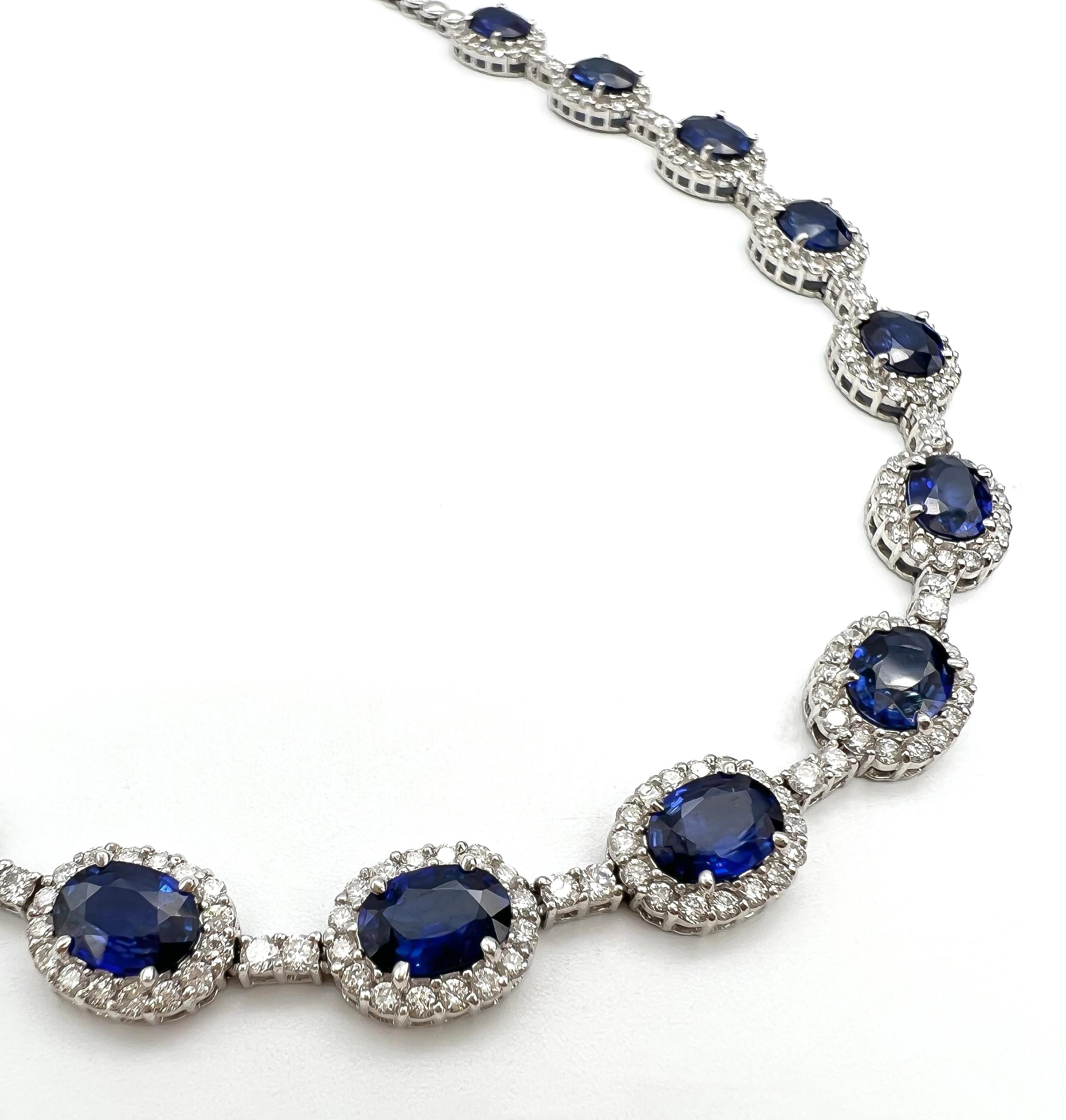18.06 Total Carat Statement Sapphire and Diamond, White Gold Necklace In New Condition For Sale In New York, NY