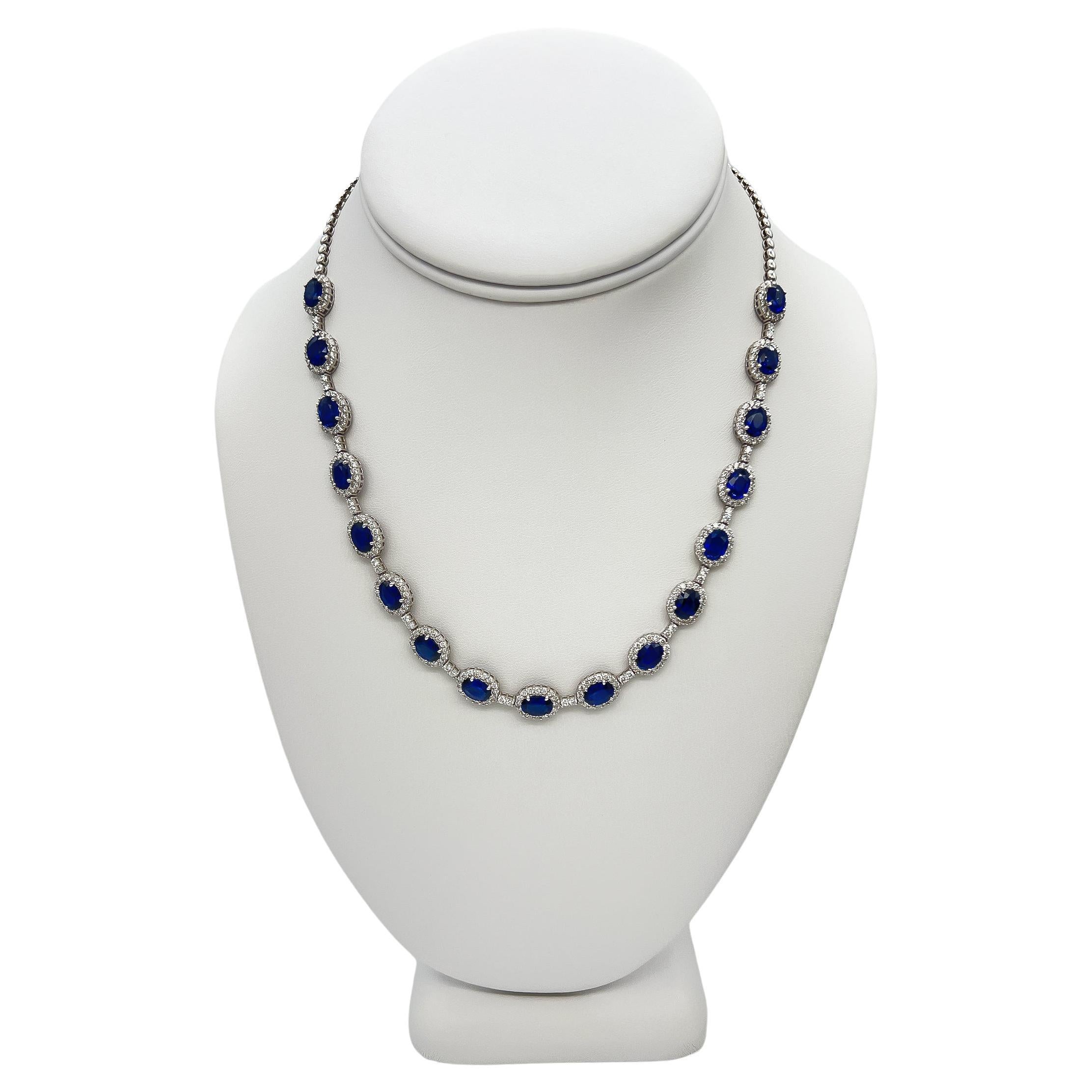 18.06 Total Carat Statement Sapphire and Diamond, White Gold Necklace For Sale