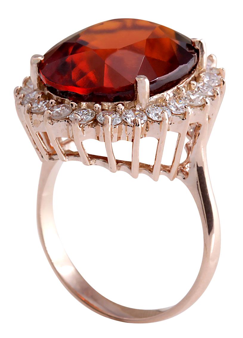 Oval Cut Hessonite Garnet Diamond Ring In 14 Karat Rose Gold  For Sale